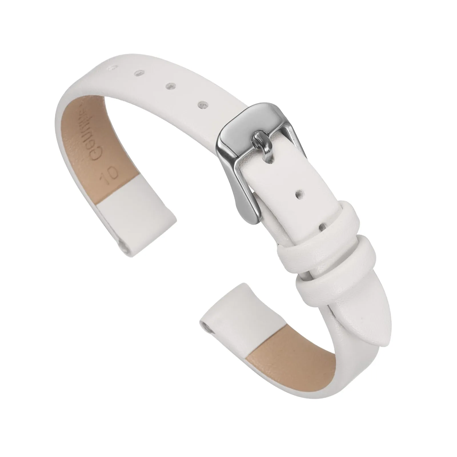 QUARKZMAN Cinturino Orologio in Pelle 10mm Bianco con Fibbia Tono Argento - immagine 1