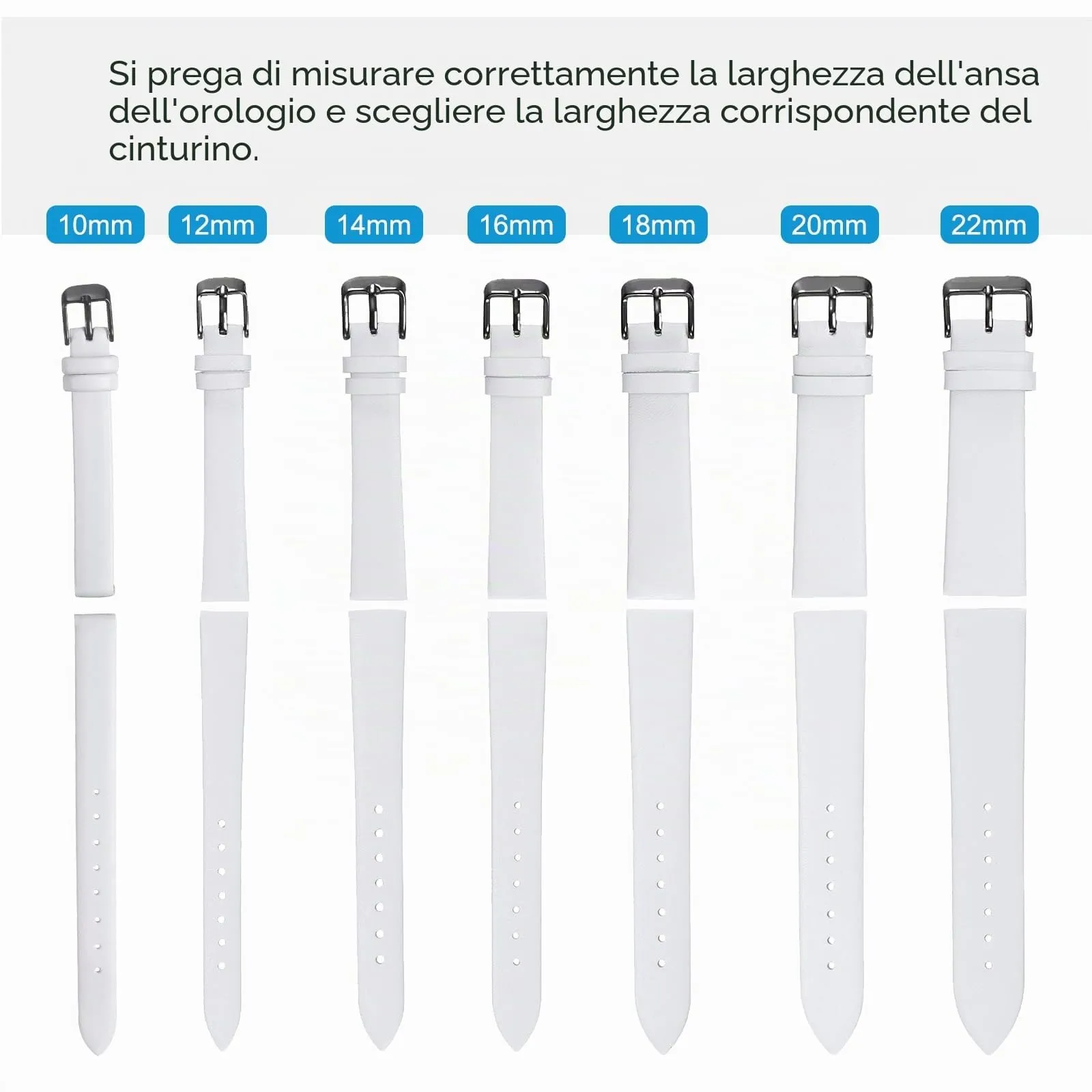 QUARKZMAN Cinturino Orologio in Pelle 10mm Bianco con Fibbia Tono Argento - immagine 5