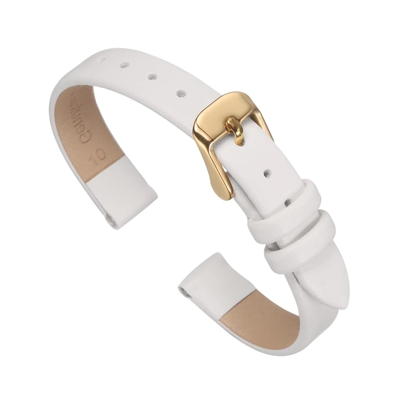 QUARKZMAN Cinturino Orologio in Vera Pelle 10mm con Fibbia Oro, Bianco - immagine 1