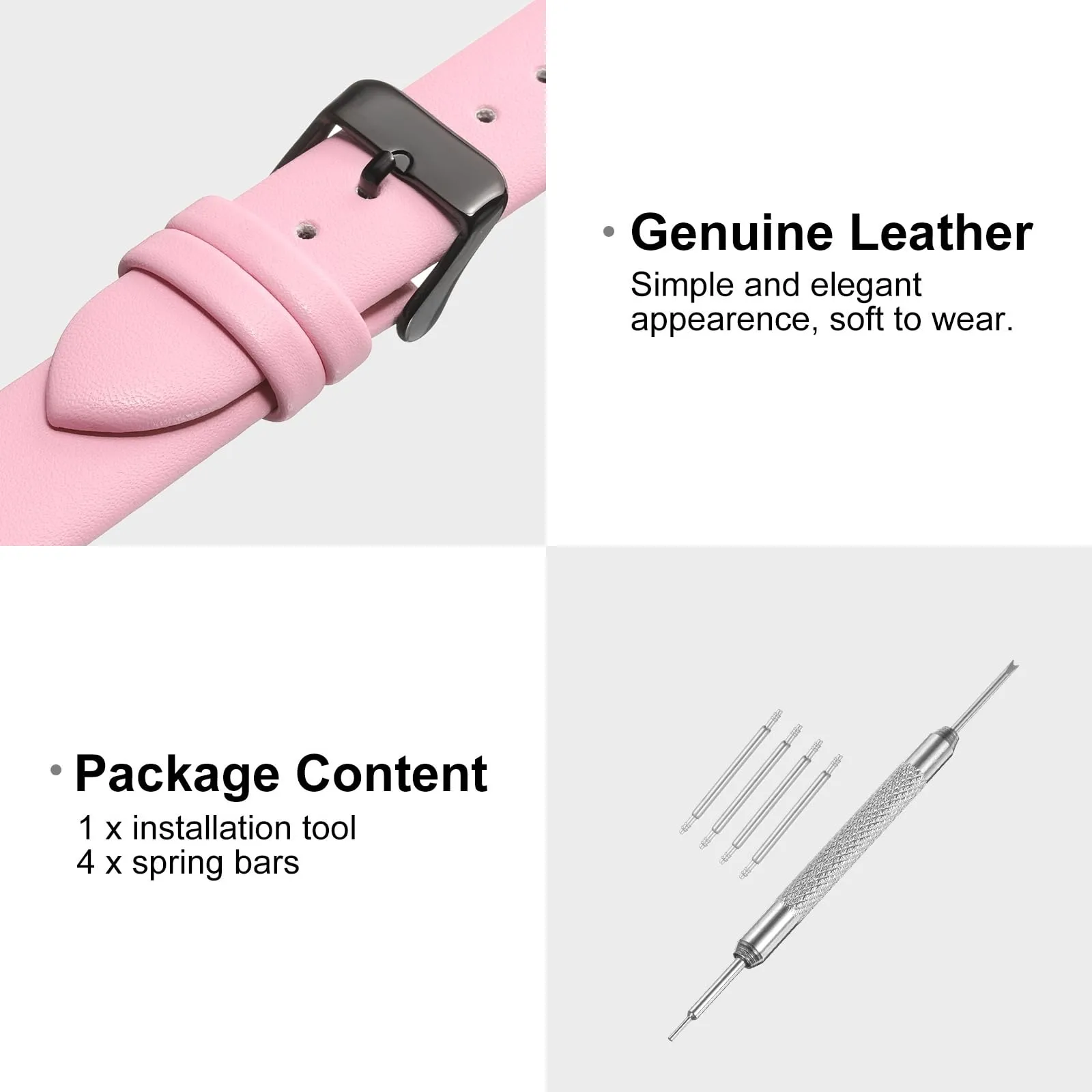 QUARKZMAN Cinturino in Vero Pelle Rosa 18mm - immagine 3