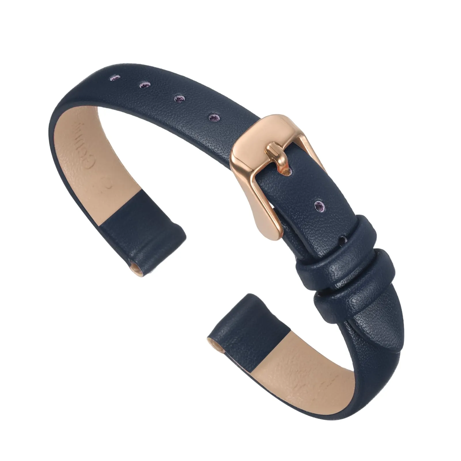 QUARKZMAN Cinturino Orologio in Vera Pelle 10mm Blu Scuro con Fibbia Oro Rosa - immagine 1