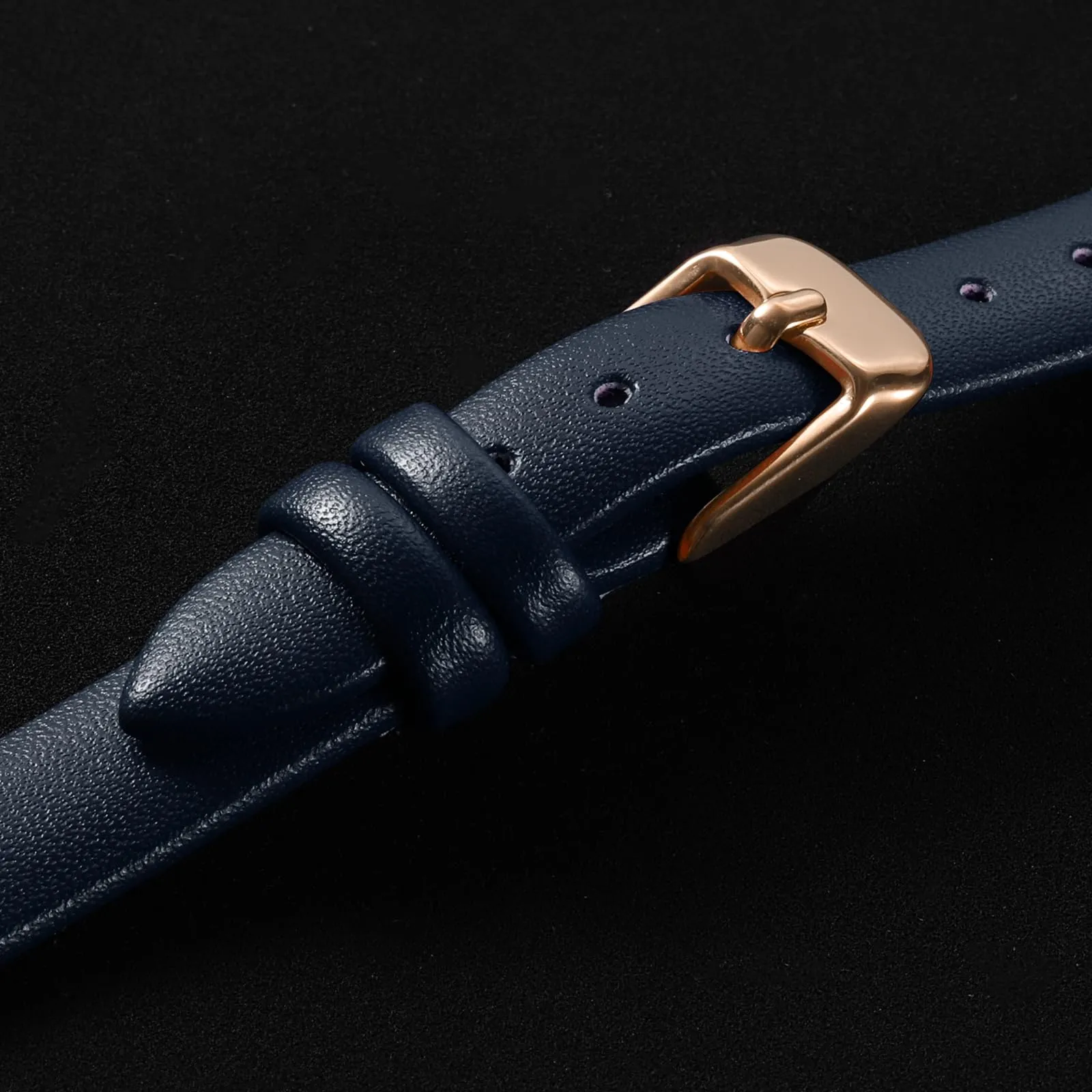 QUARKZMAN Cinturino Orologio in Vera Pelle 10mm Blu Scuro con Fibbia Oro Rosa - immagine 4