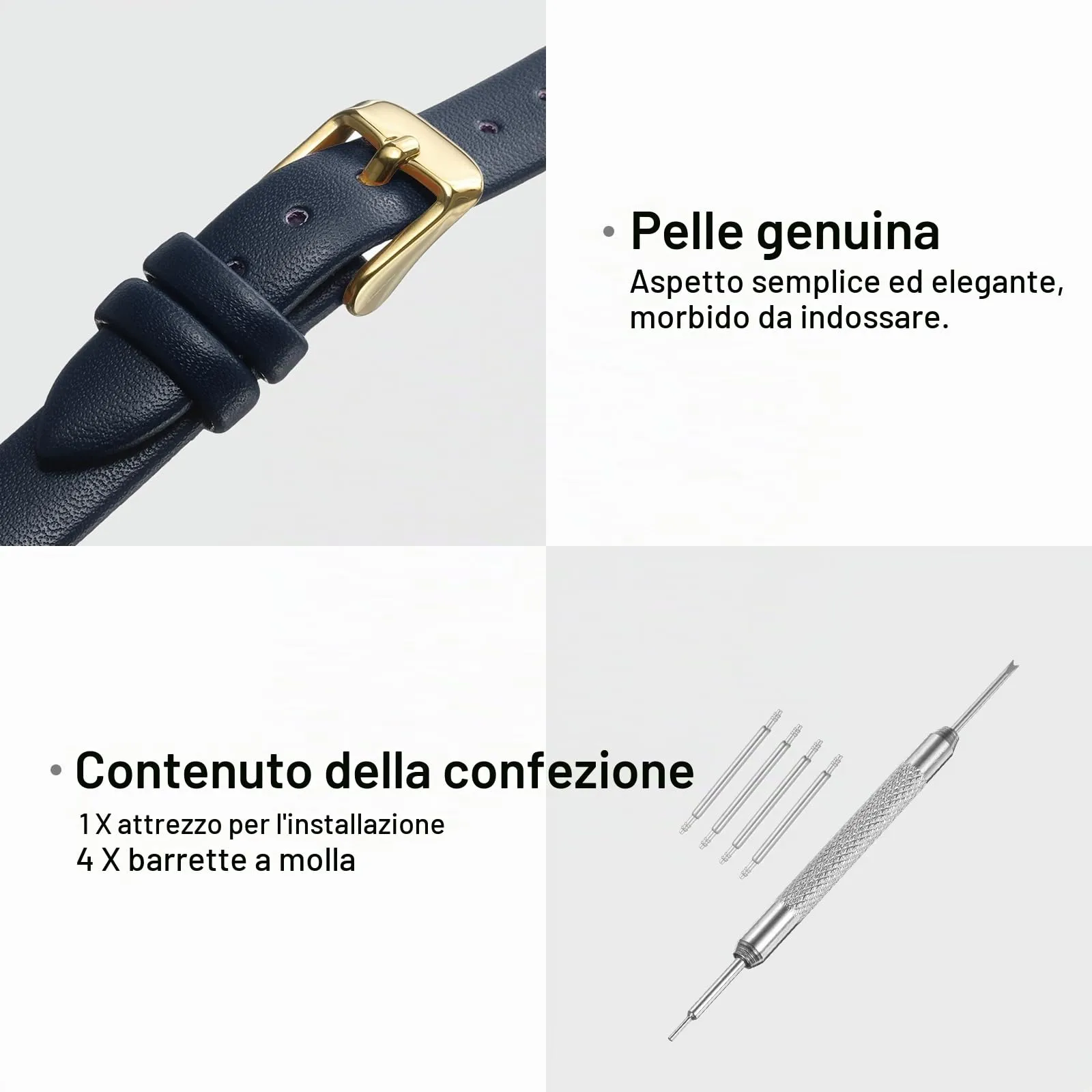 QUARKZMAN Cinturino Orologio in Pelle 10mm con Fibbia Oro Dorato, Blu Scuro - immagine 3