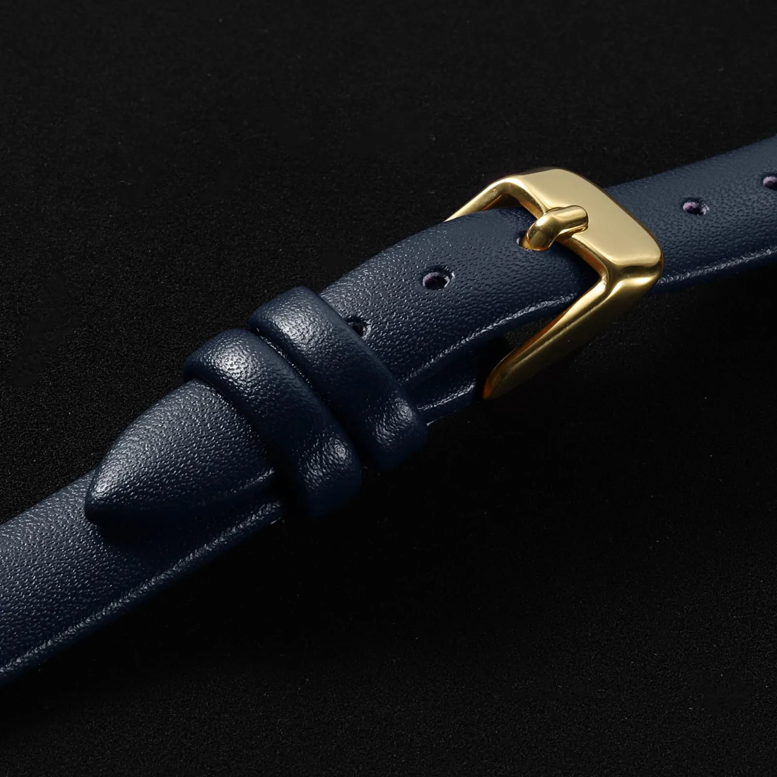 QUARKZMAN Cinturino Orologio in Pelle 10mm con Fibbia Oro Dorato, Blu Scuro - immagine 4
