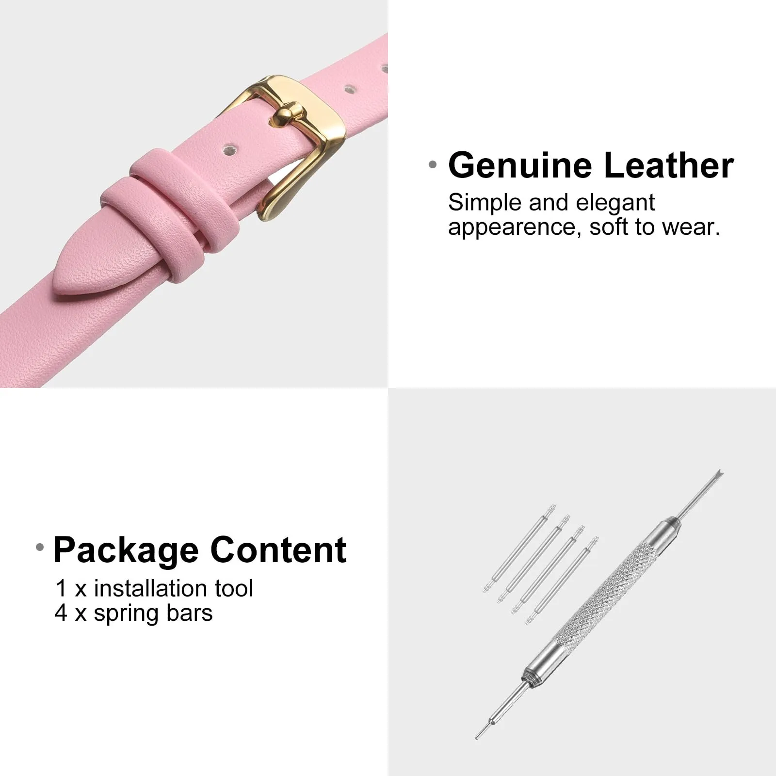 QUARKZMAN Cinturino Orologio in Vera Pelle 10mm con Fibbia Oro Dorato, Rosa - immagine 3