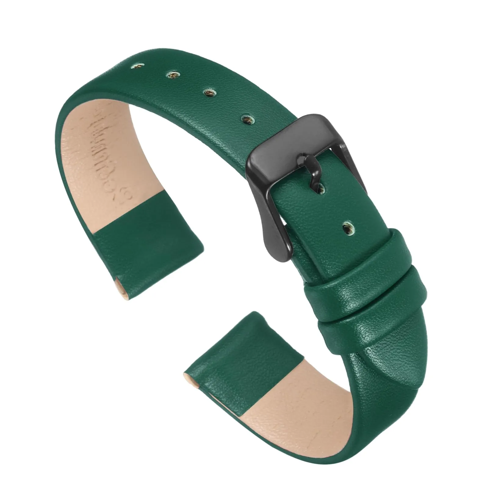 QUARKZMAN Cinturino Orologio in Vera Pelle 16mm Verde Nero - immagine 1