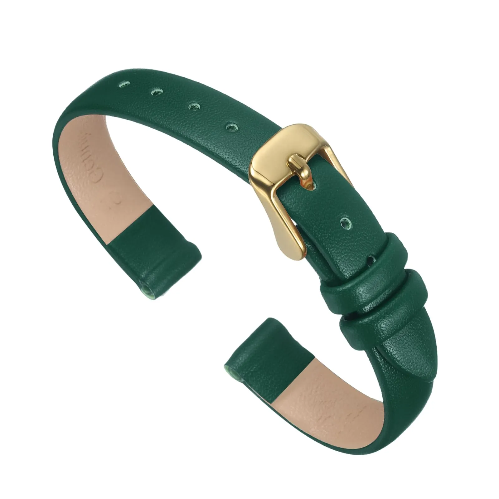 QUARKZMAN Cinturino Orologio in Vero Pelle 10mm Verde con Fibbia Oro Dorato - immagine 1
