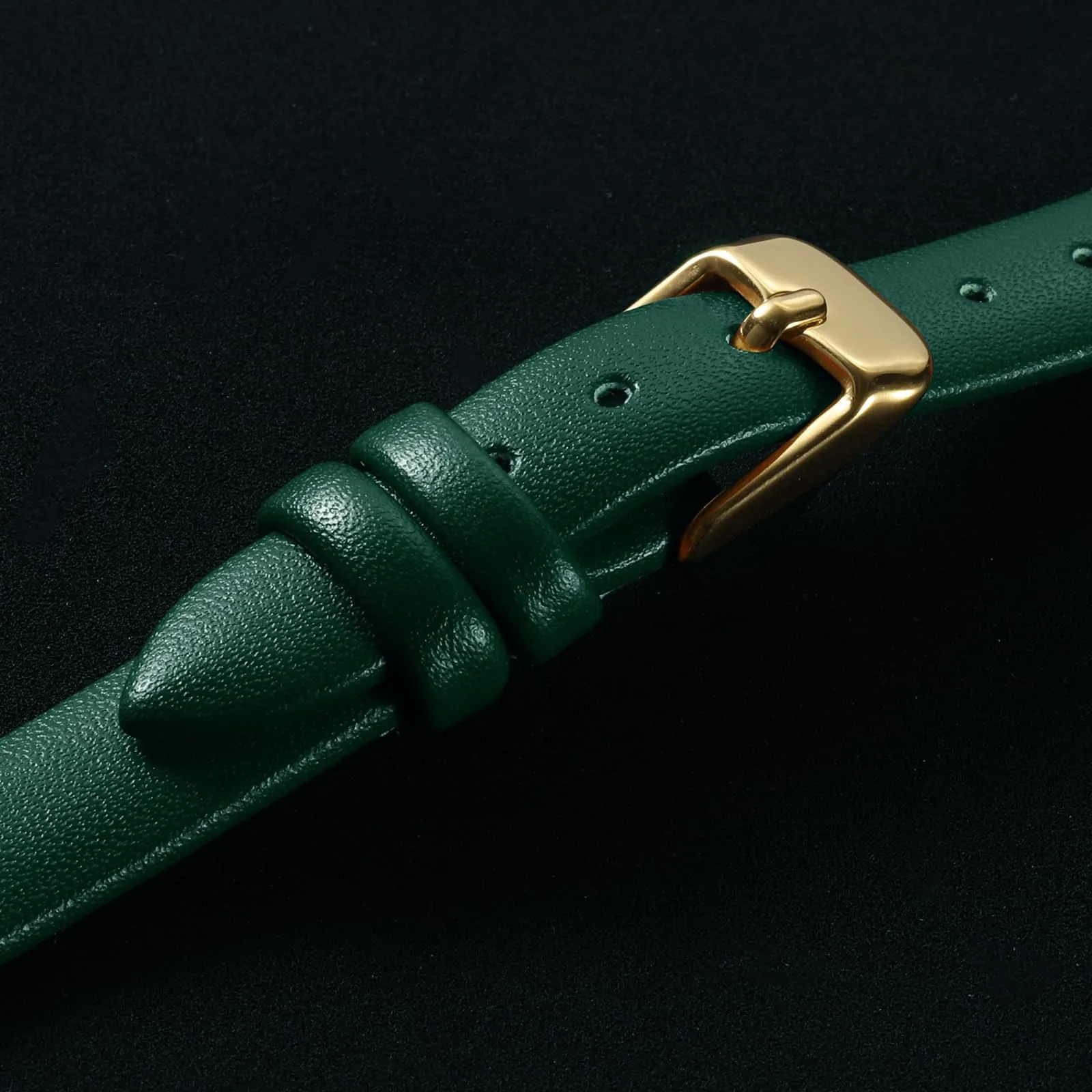 QUARKZMAN Cinturino Orologio in Vero Pelle 10mm Verde con Fibbia Oro Dorato - immagine 4