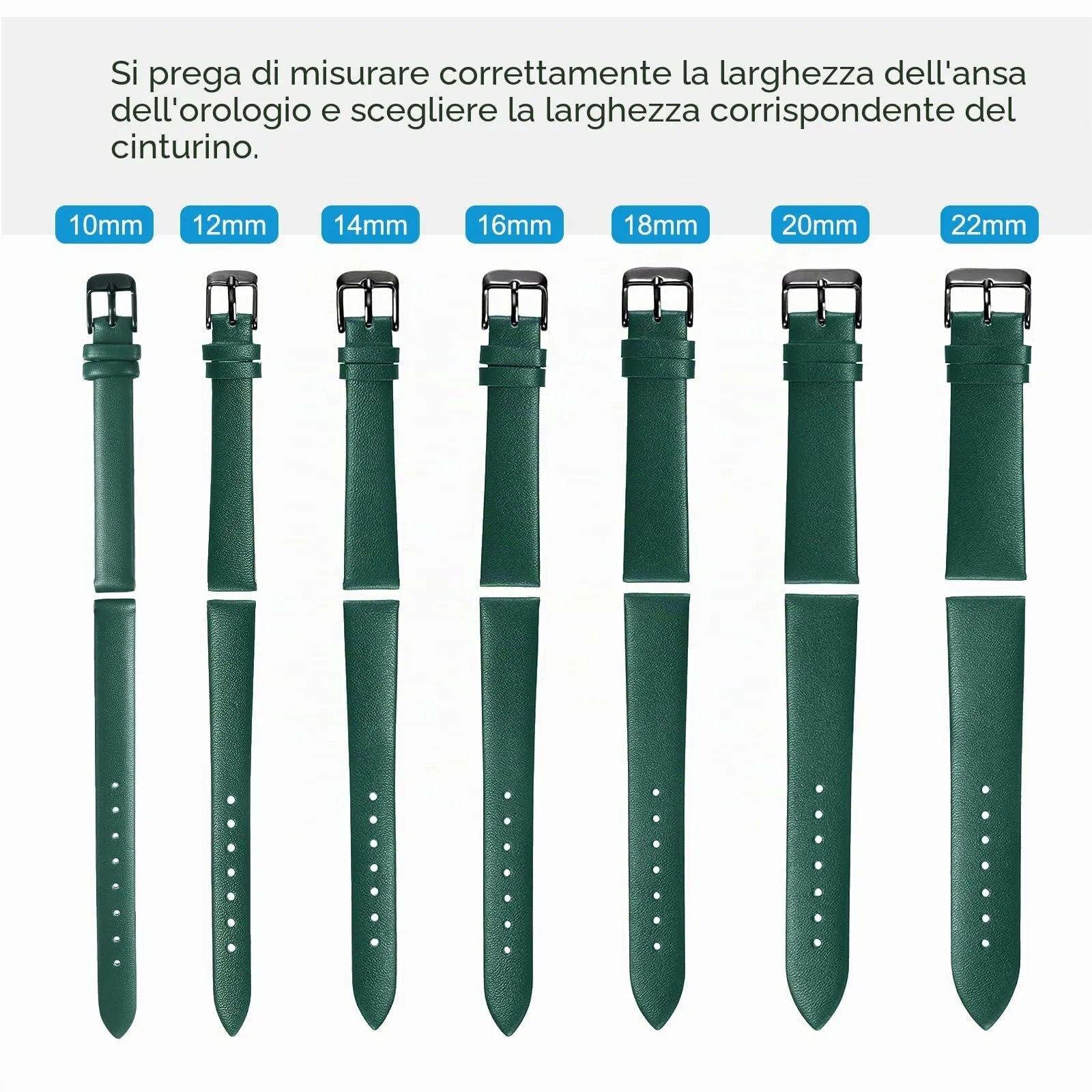 QUARKZMAN Cinturino Orologio in Vero Pelle 10mm Verde con Fibbia Oro Dorato - immagine 5