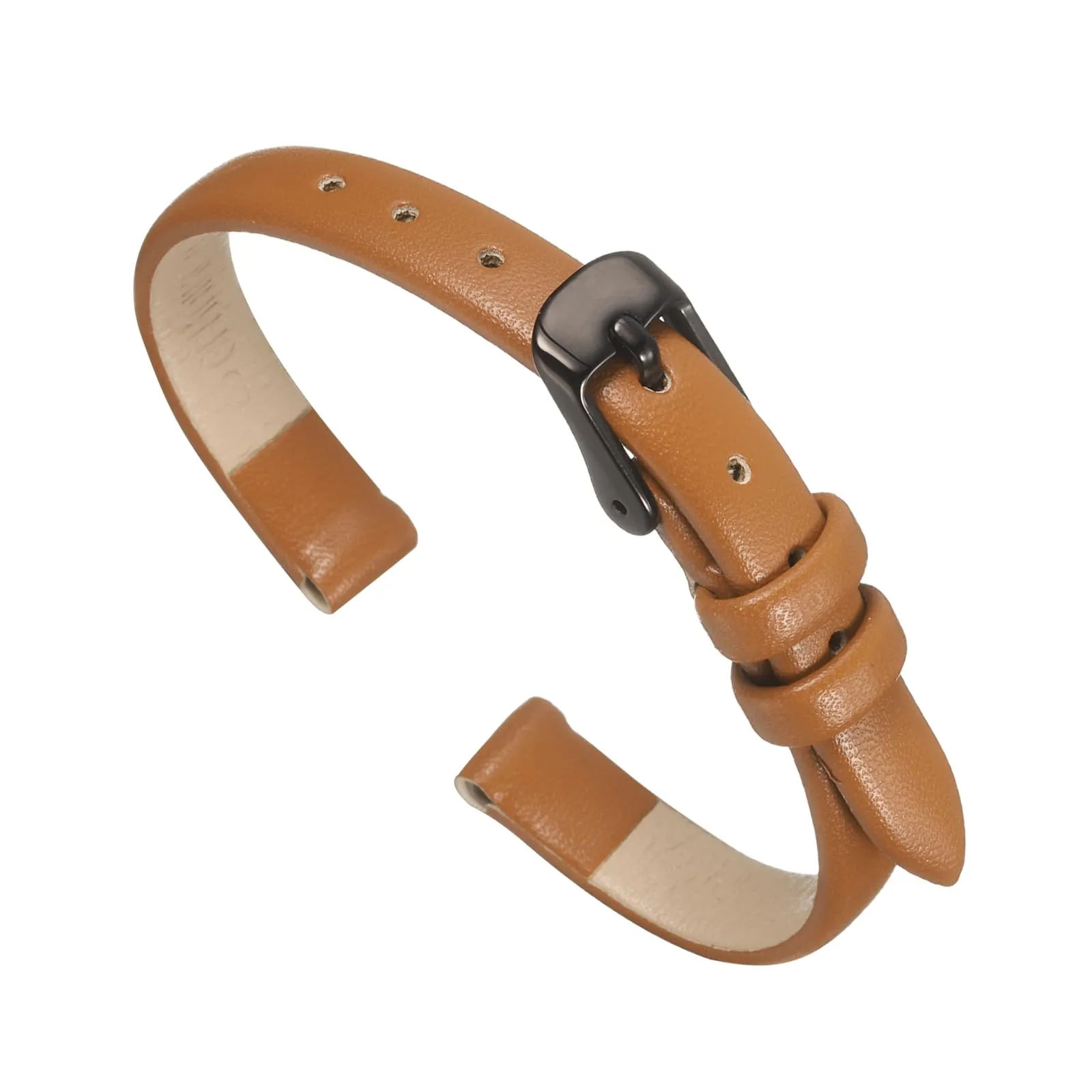 QUARKZMAN Cinturino in Vero Pelle Marrone 8mm con Fibbia Nera per Uomo e Donna - immagine 1