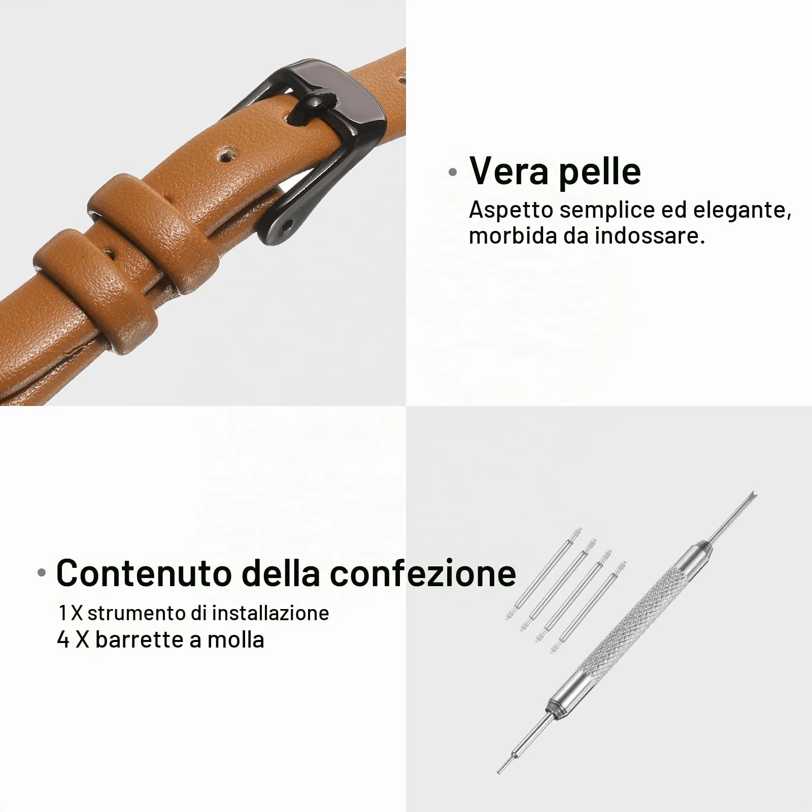 QUARKZMAN Cinturino in Vero Pelle Marrone 8mm con Fibbia Nera per Uomo e Donna - immagine 3