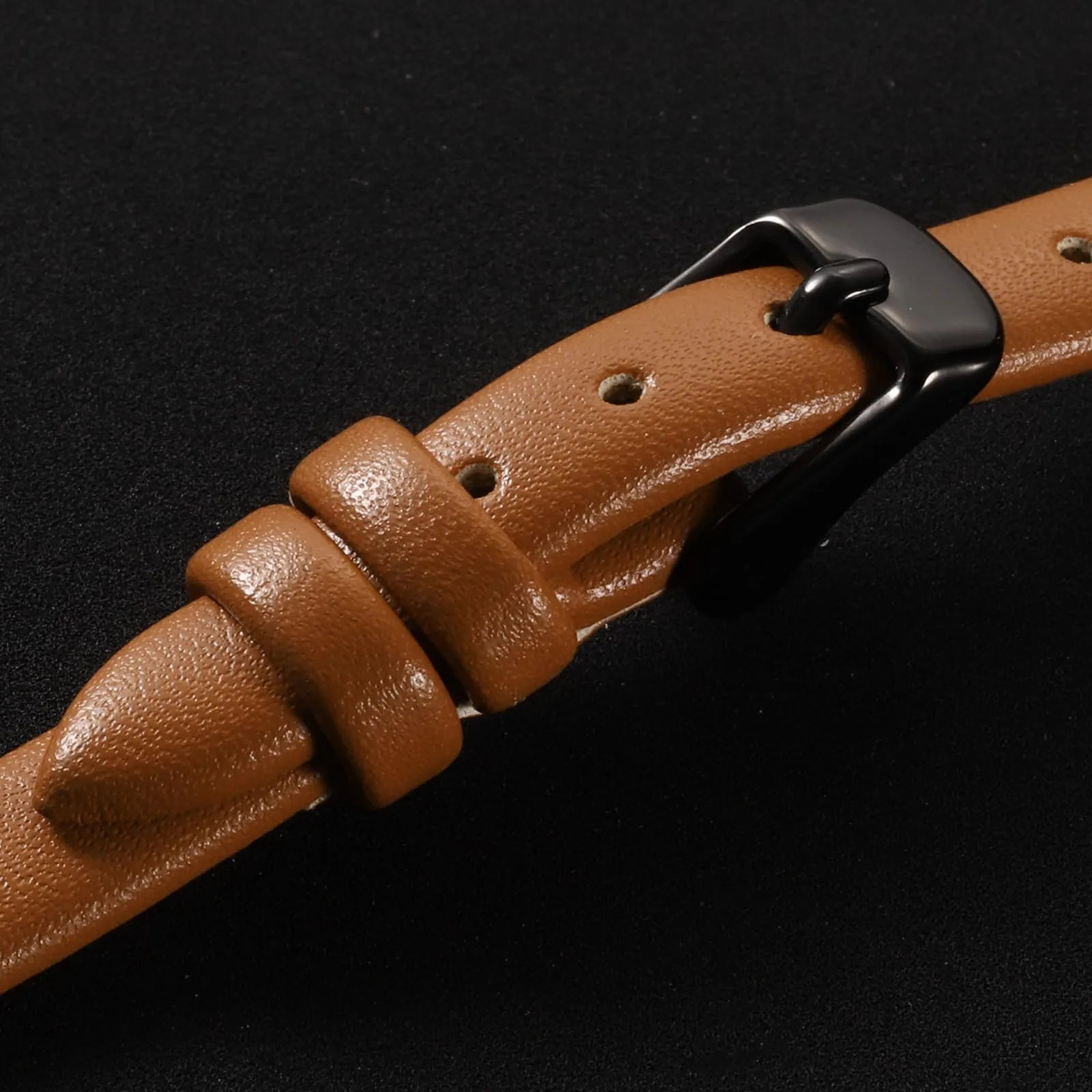 QUARKZMAN Cinturino in Vero Pelle Marrone 8mm con Fibbia Nera per Uomo e Donna - immagine 4