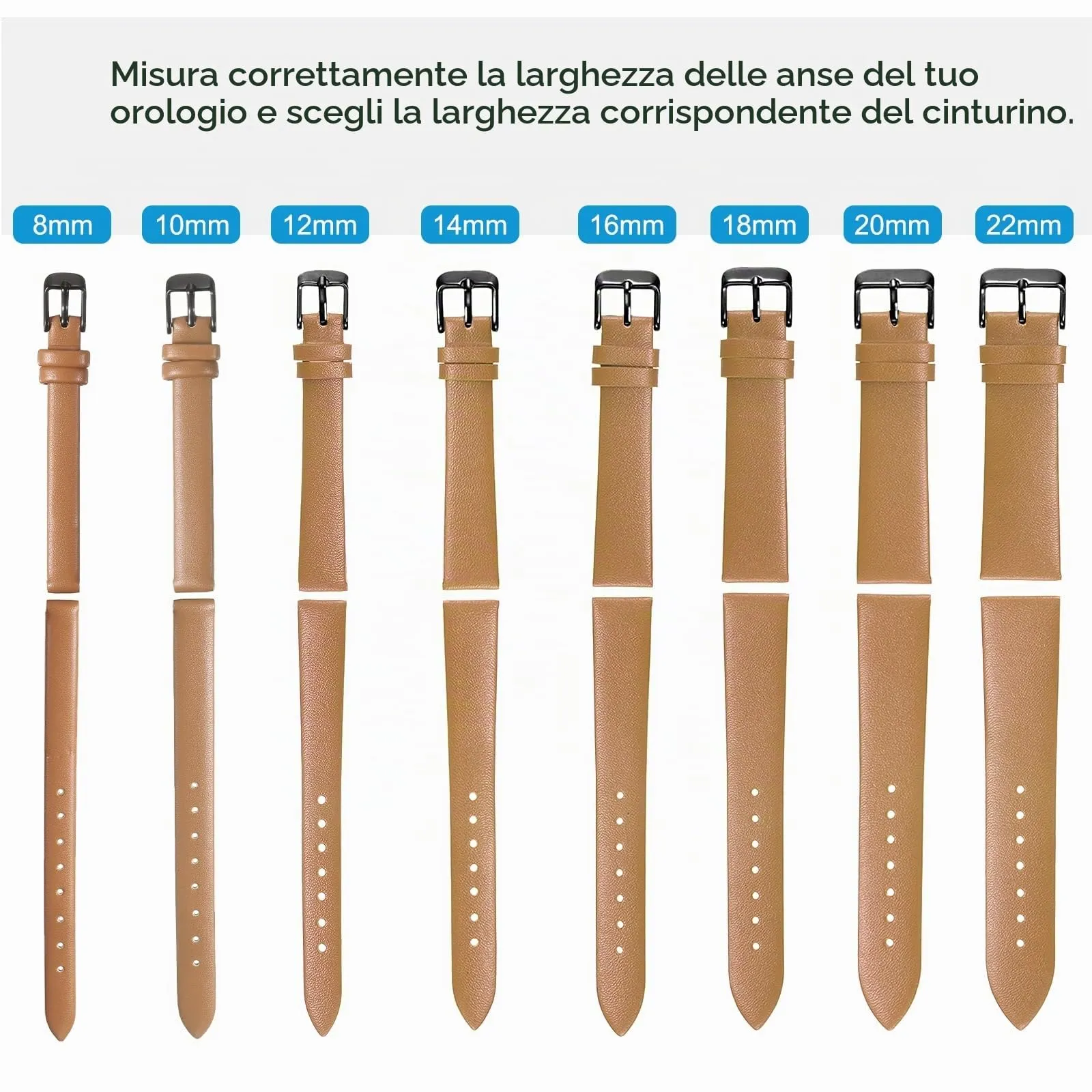 QUARKZMAN Cinturino in Vero Pelle Marrone 8mm con Fibbia Nera per Uomo e Donna - immagine 5
