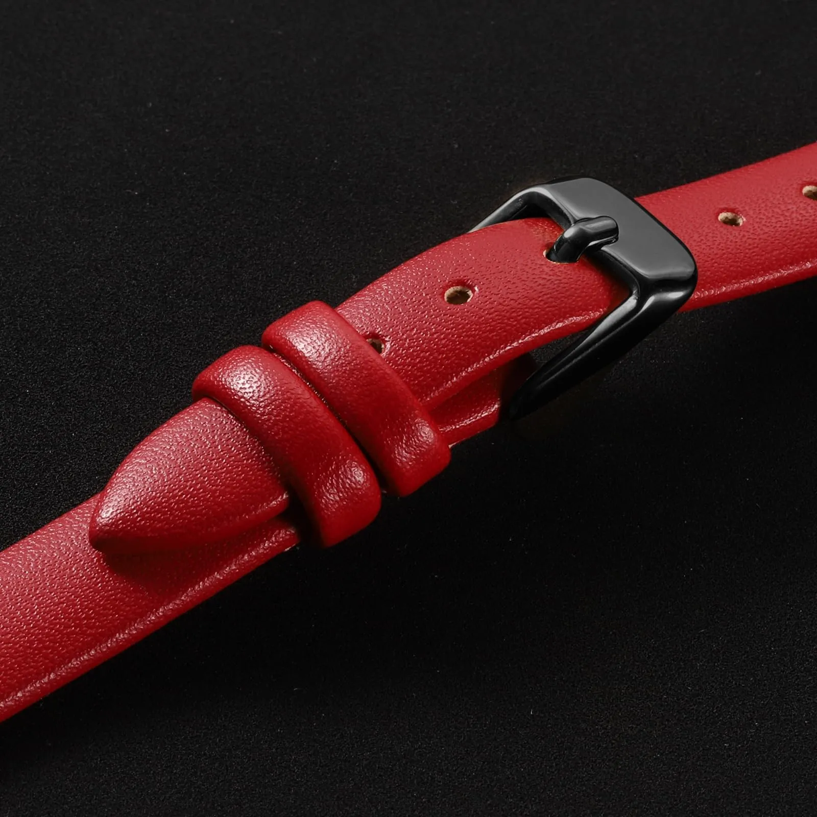 QUARKZMAN Cinturino Orologio in Vera Pelle 14mm Nero, Rosso - immagine 4