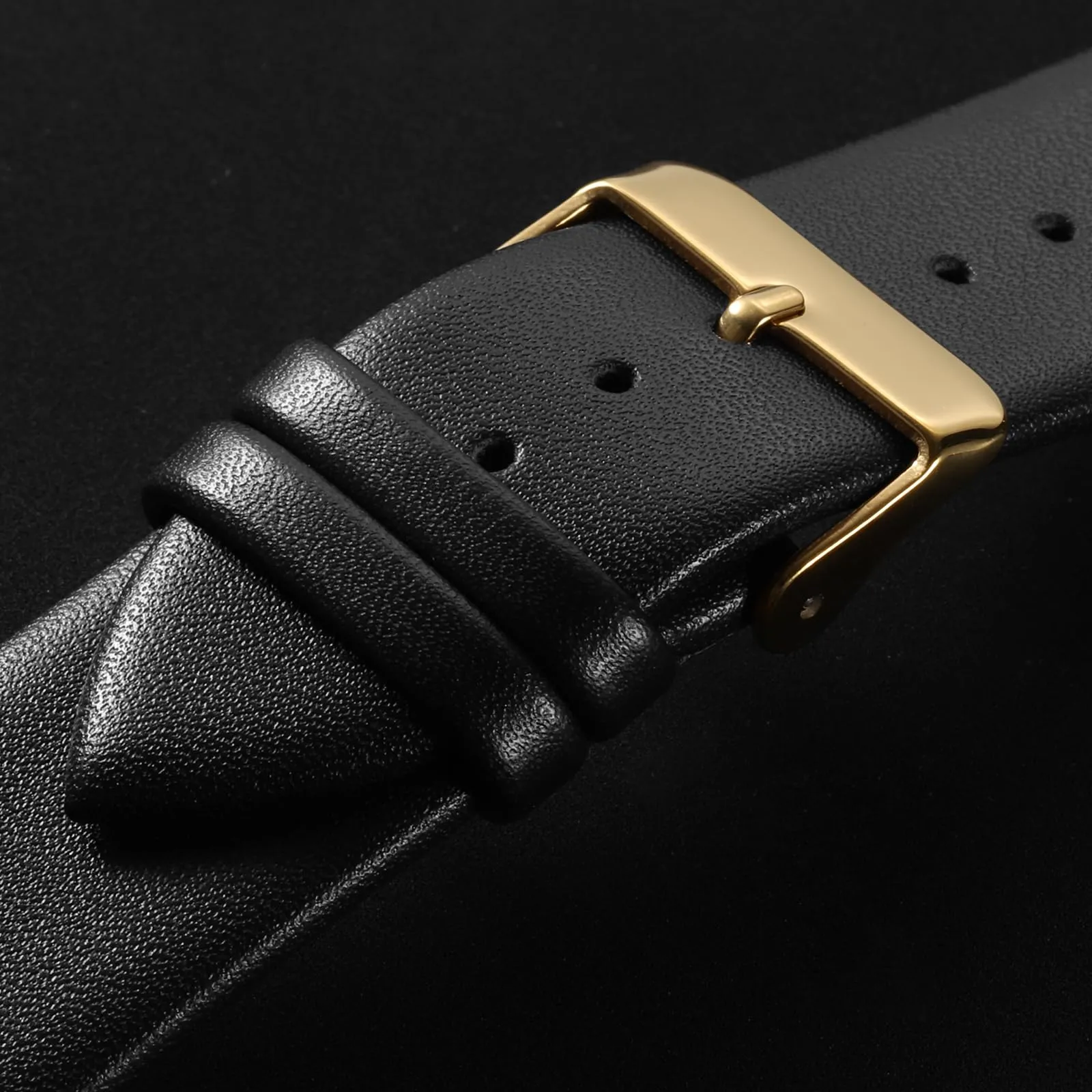 QUARKZMAN Cinturino Orologio in Pelle 24mm con Fibbia Oro, Nero - immagine 4