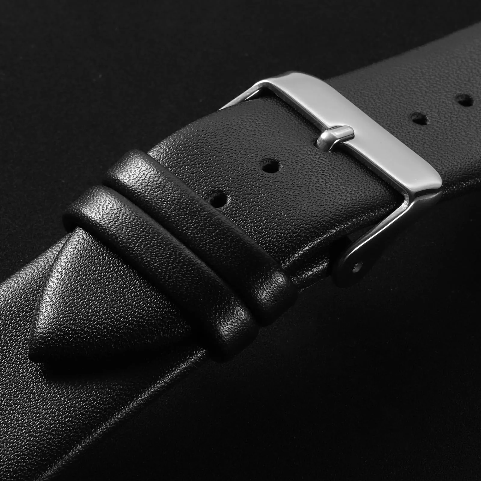 QUARKZMAN Cinturino Orologio in Vera Pelle 24mm, Nero con Fibbia Tono Argento - immagine 4