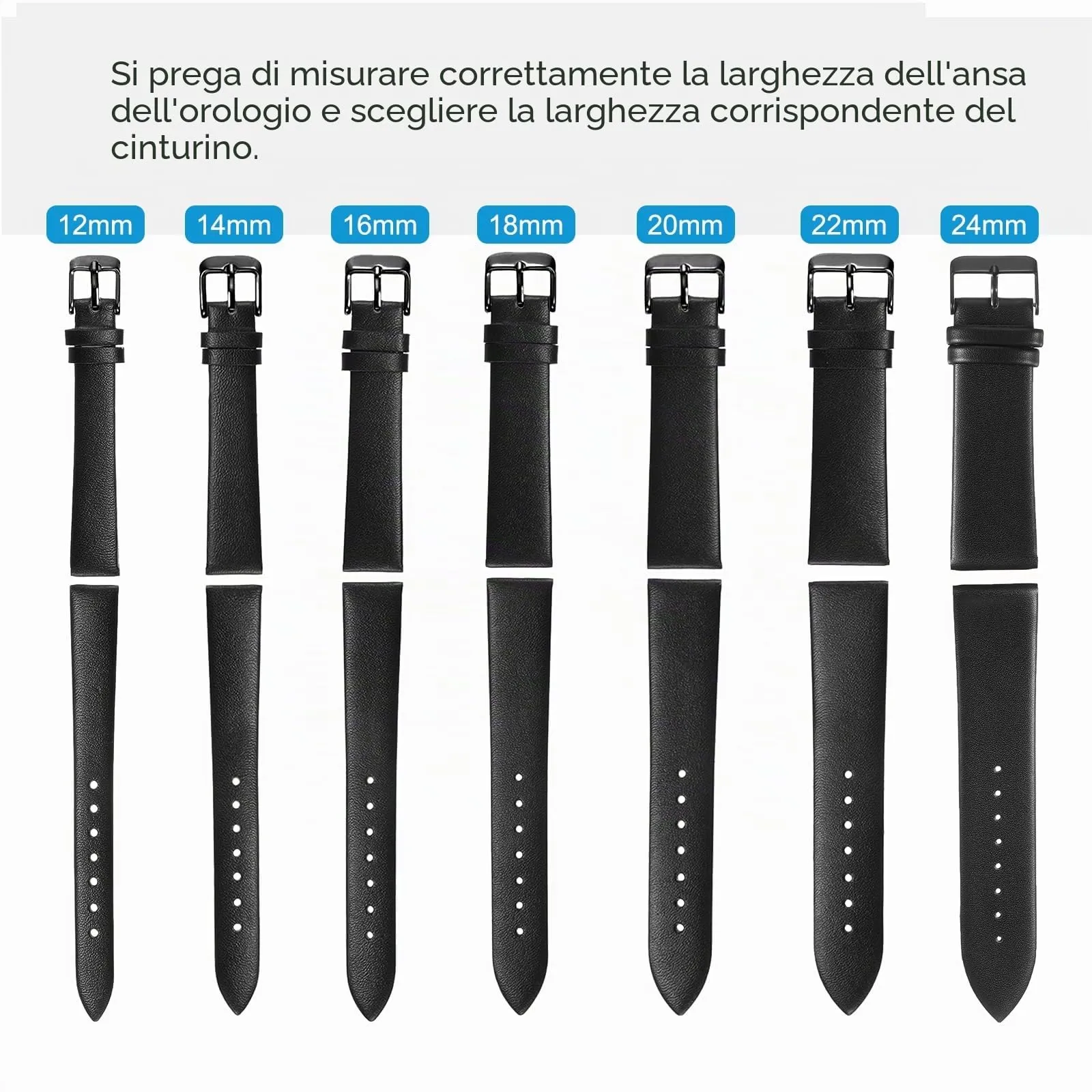QUARKZMAN Cinturino Orologio in Vera Pelle 24mm, Nero con Fibbia Tono Argento - immagine 5
