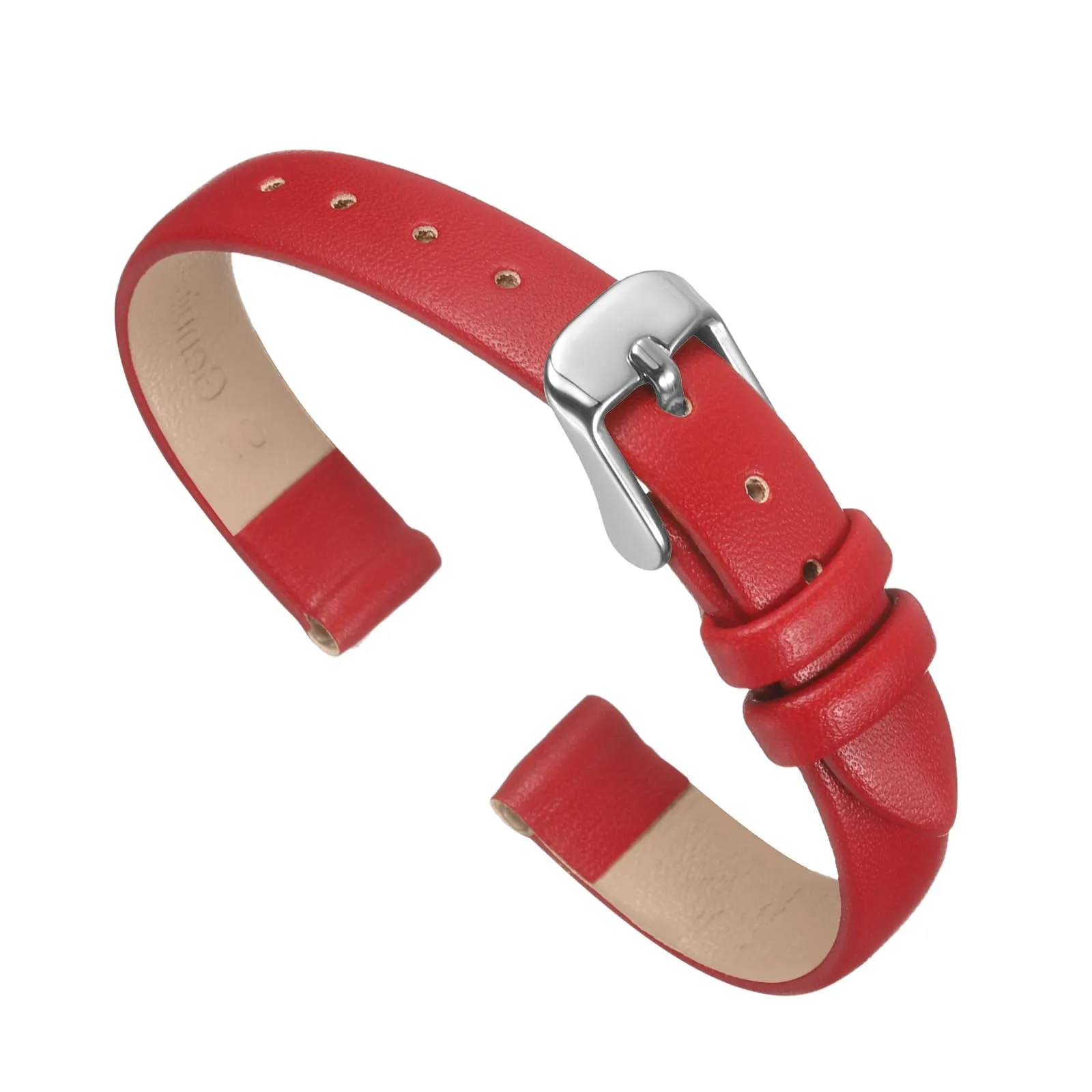 QUARKZMAN Cinturino Orologio in Vera Pelle 10mm con Fibbia Tono Argento, Rosso - immagine 1