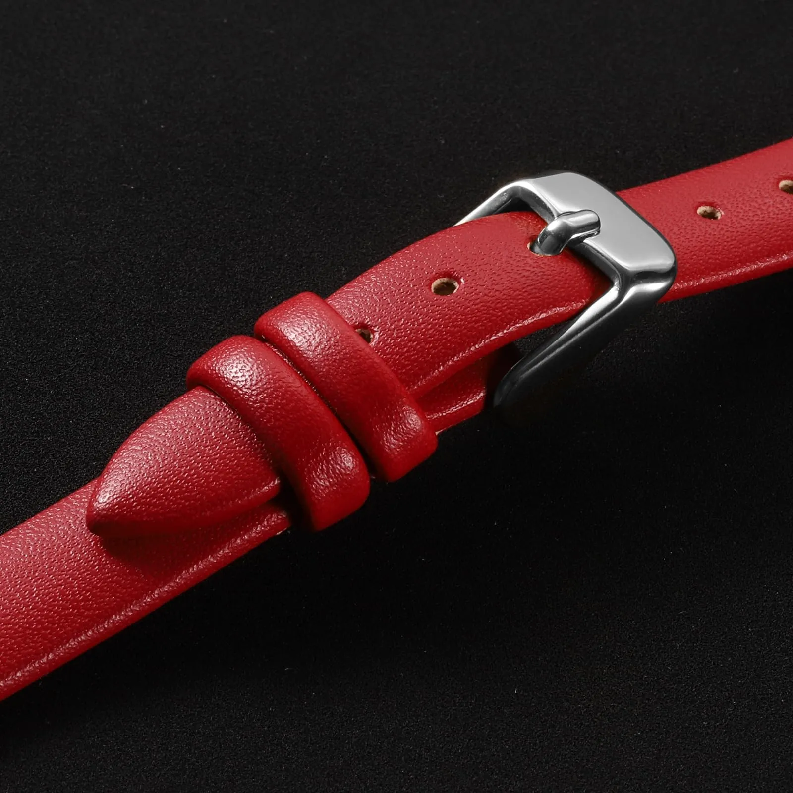 QUARKZMAN Cinturino Orologio in Vera Pelle 10mm con Fibbia Tono Argento, Rosso - immagine 4