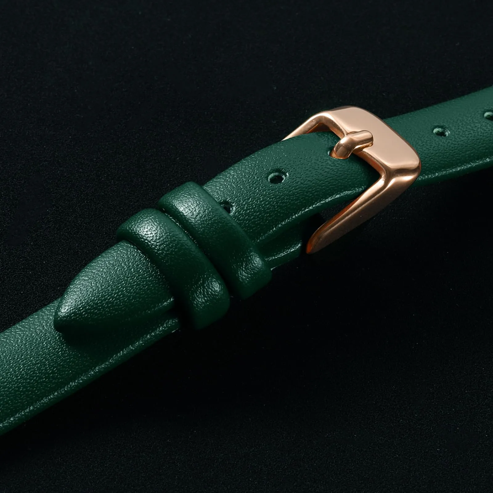 QUARKZMAN Cinturino Orologio in Pelle 10mm con Fibbia Oro Rosa, Verde - immagine 4