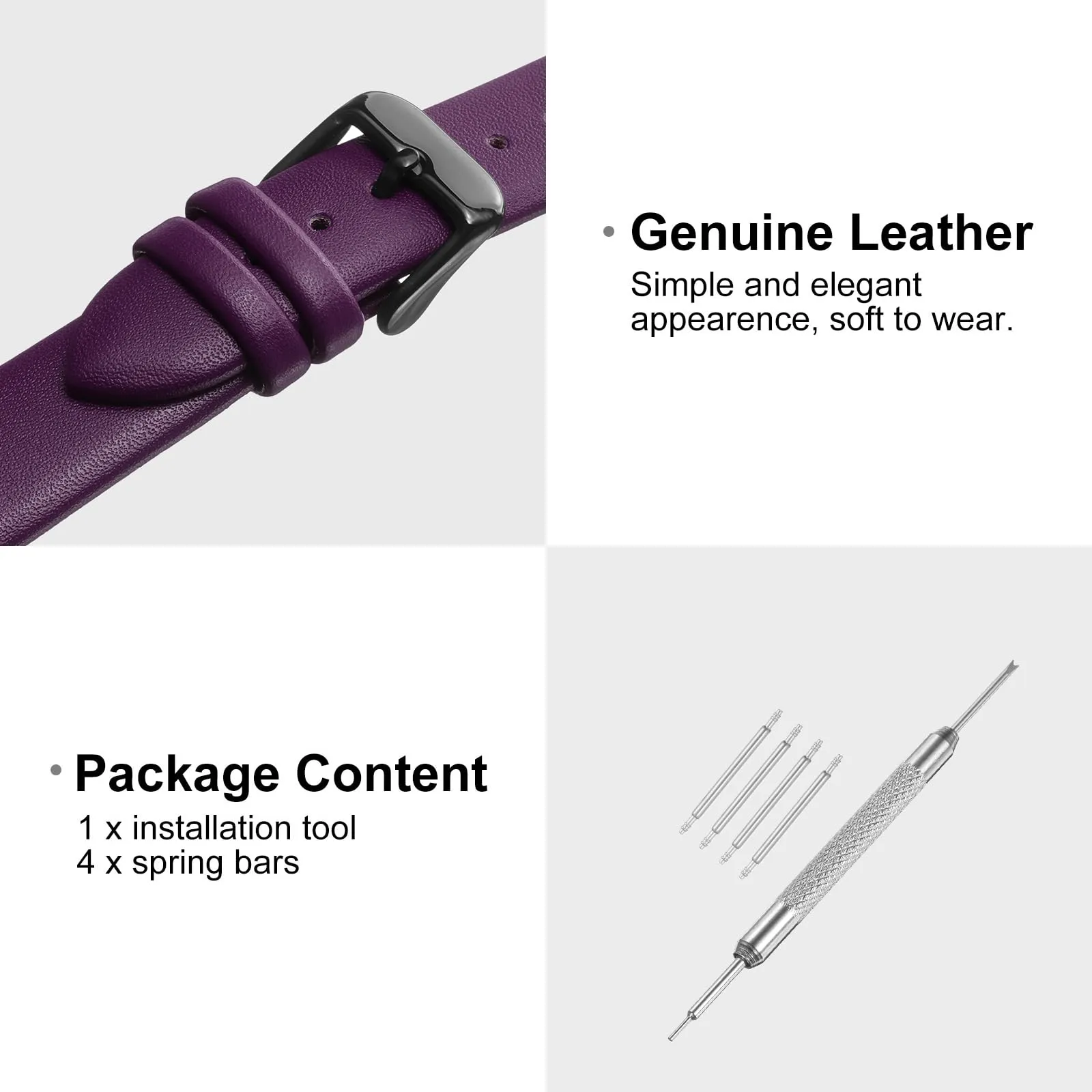 QUARKZMAN Cinturino in Vero Pelle Viola 18mm - immagine 3