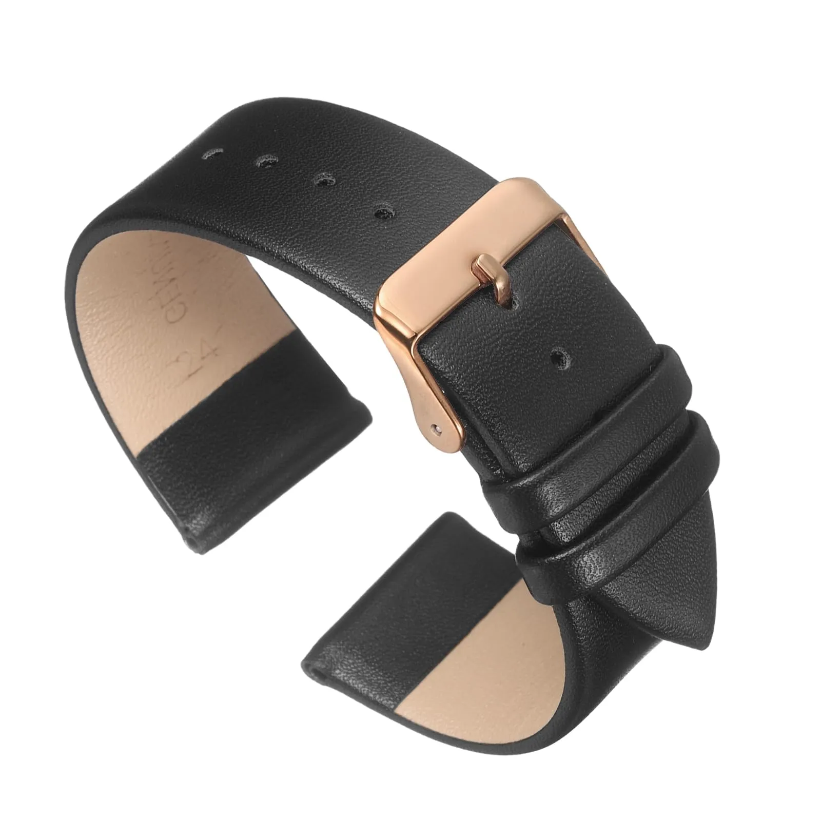 QUARKZMAN Cinturino Orologio in Vera Pelle 24mm Nero con Fibbia Oro Rosa - immagine 1