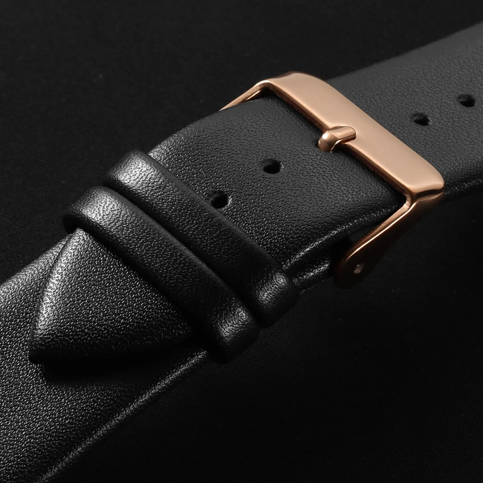 QUARKZMAN Cinturino Orologio in Vera Pelle 24mm Nero con Fibbia Oro Rosa - immagine 4