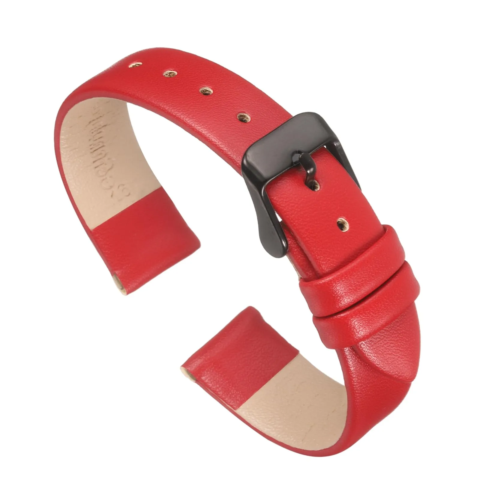QUARKZMAN Cinturino Orologio in Vera Pelle 16mm Piatto Sottile Nero e Rosso - immagine 1