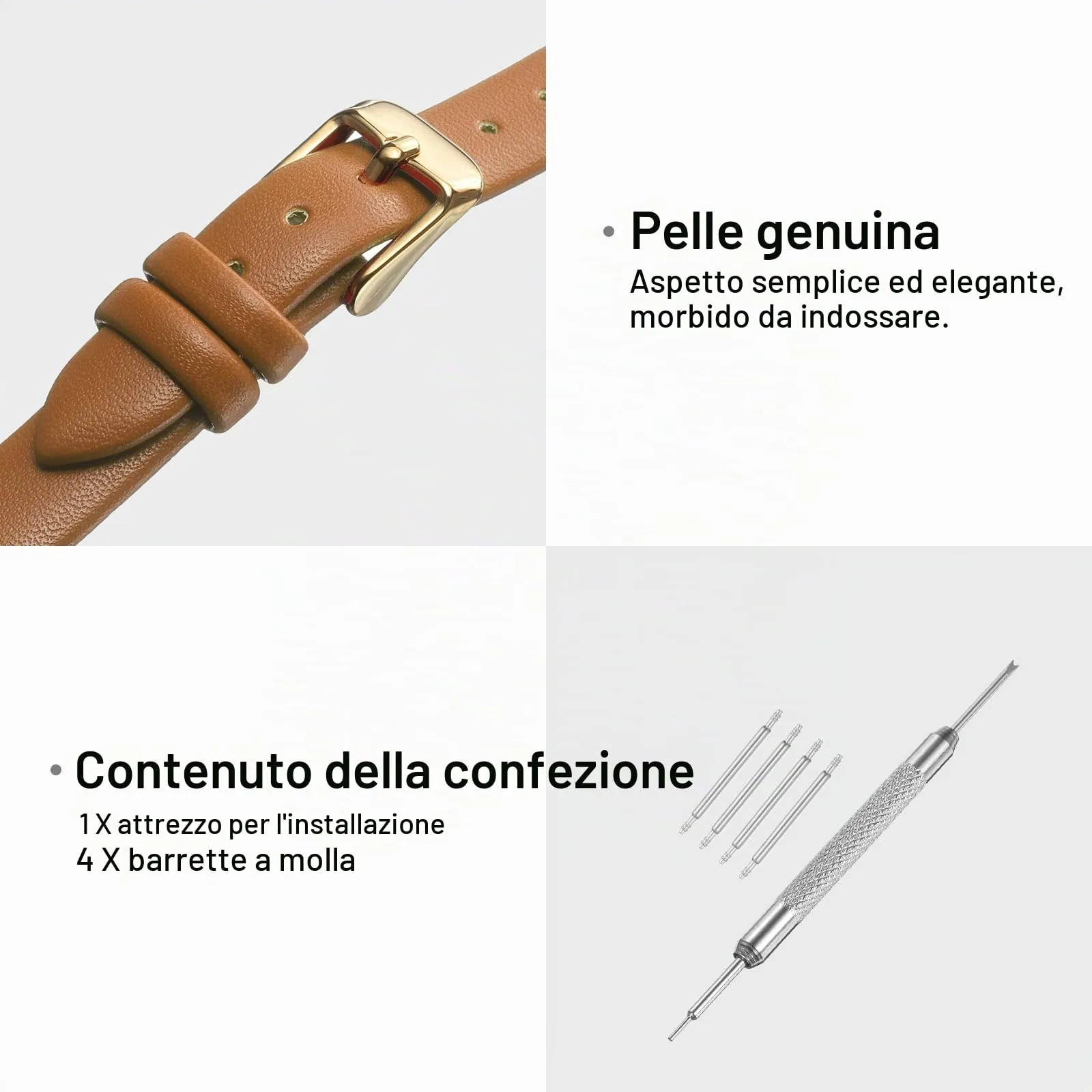 QUARKZMAN Cinturino Orologio in Pelle 10mm con Fibbia Oro, Marrone - immagine 3