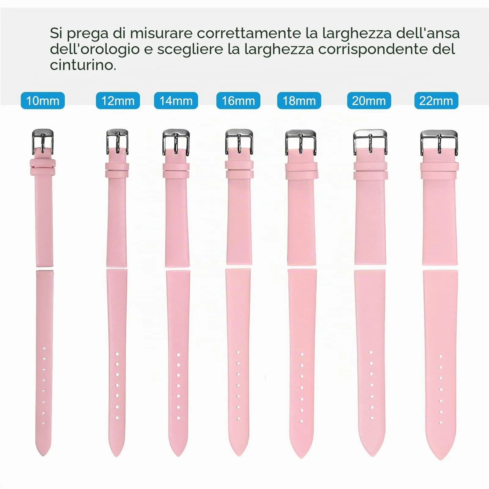 QUARKZMAN Cinturino Orologio in Vero Pelle 10mm Rosa con Fibbia Tono Argento - immagine 5