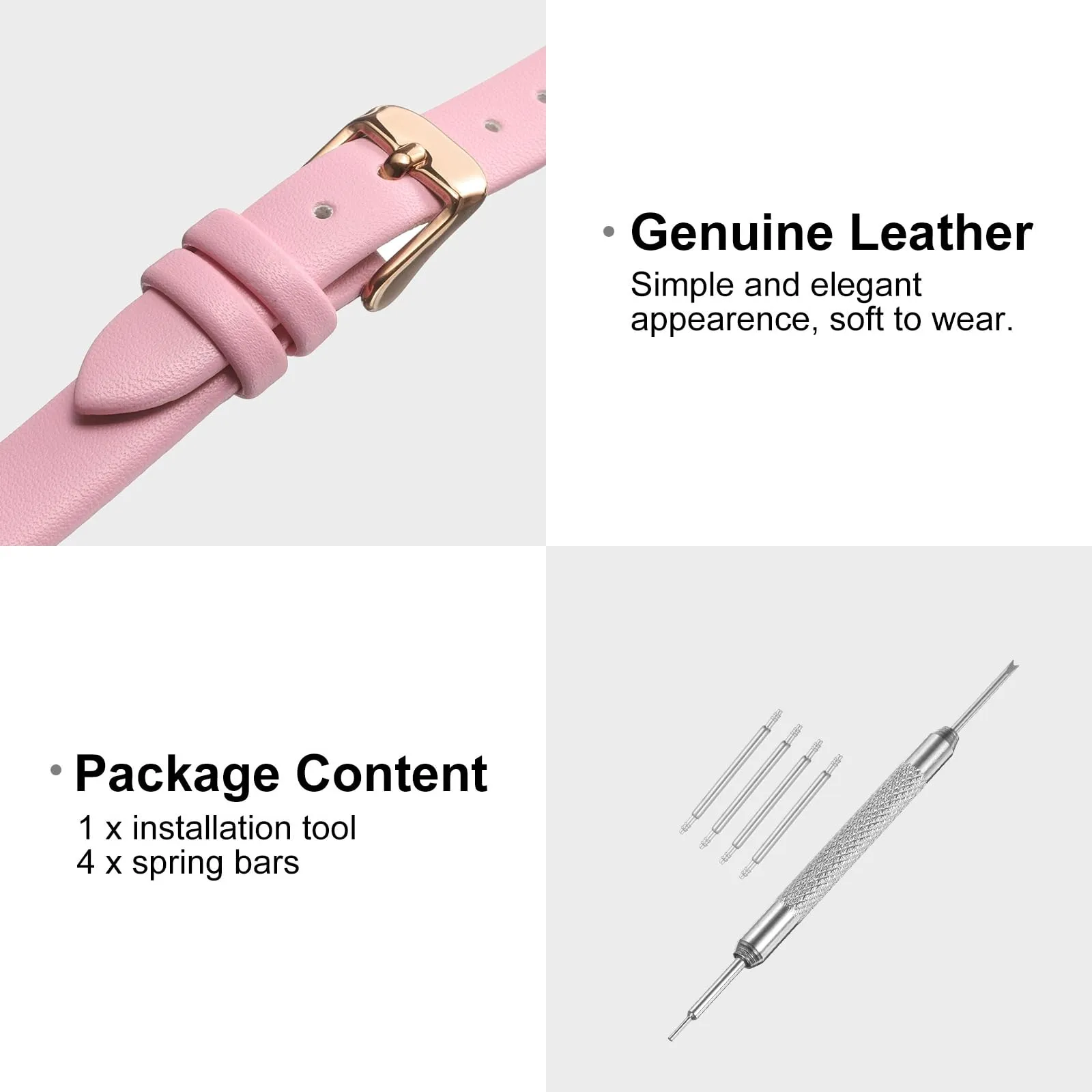 QUARKZMAN Cinturino Orologio in Vera Pelle 10mm con Fibbia Oro Rosa, Rosa - immagine 3