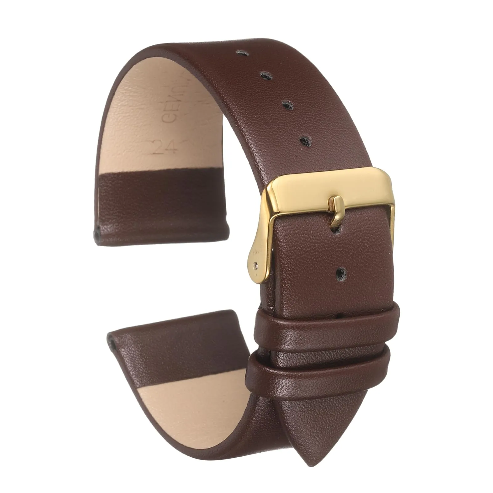 QUARKZMAN Cinturino Orologio in Vera Pelle 24mm, Marrone Scuro con Fibbia Oro - immagine 1