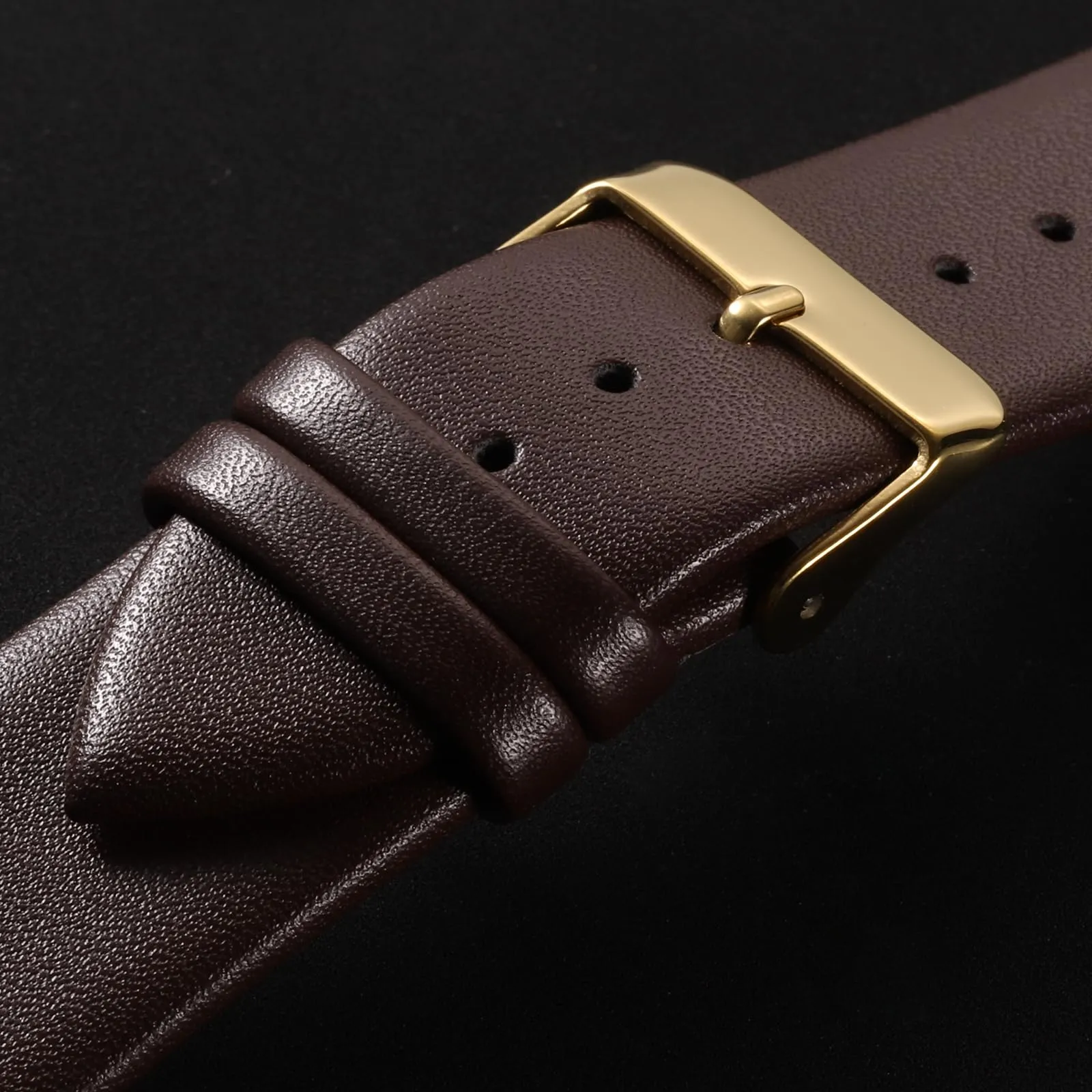 QUARKZMAN Cinturino Orologio in Vera Pelle 24mm, Marrone Scuro con Fibbia Oro - immagine 4