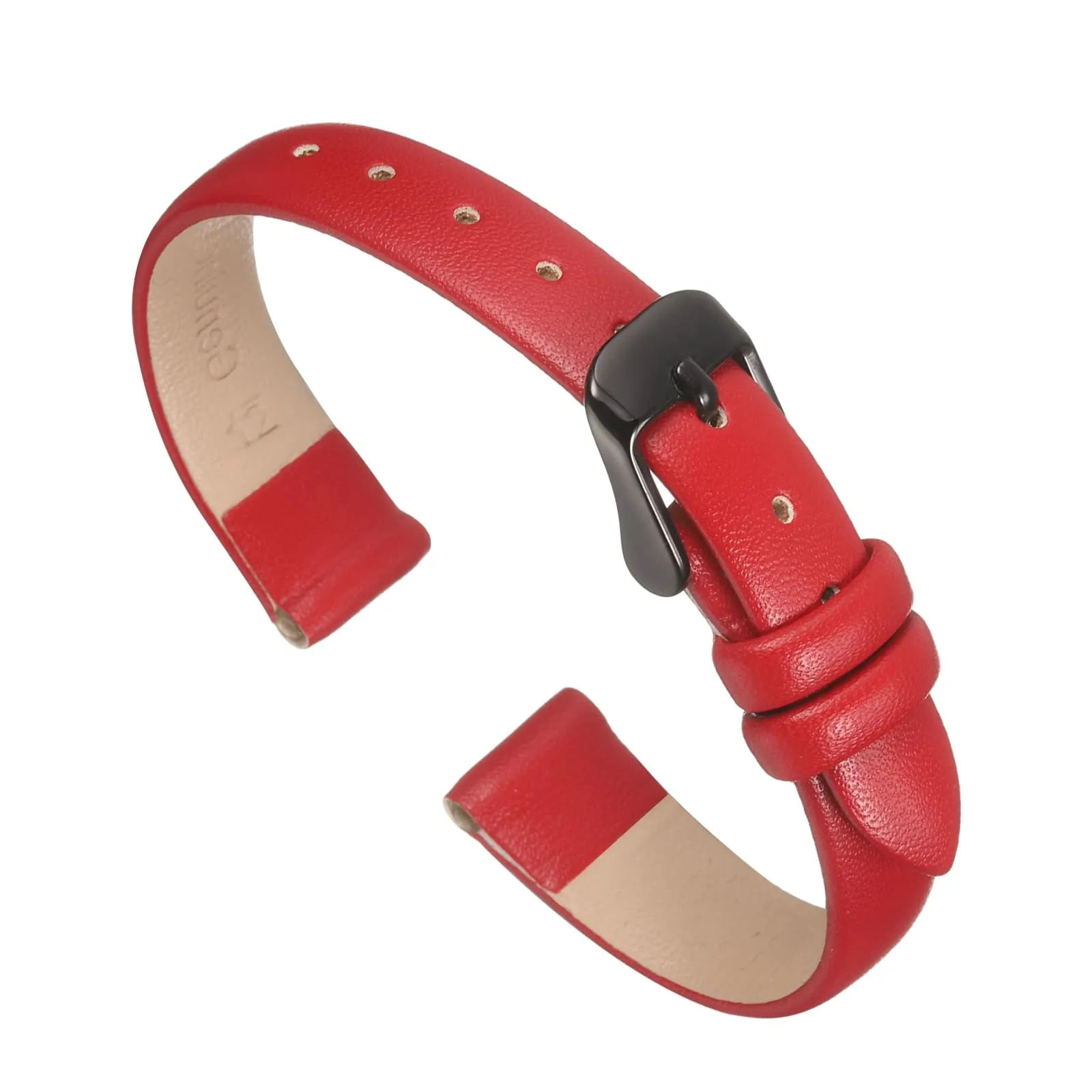 QUARKZMAN Cinturino Orologio in Pelle 12mm Nero Rosso - immagine 1