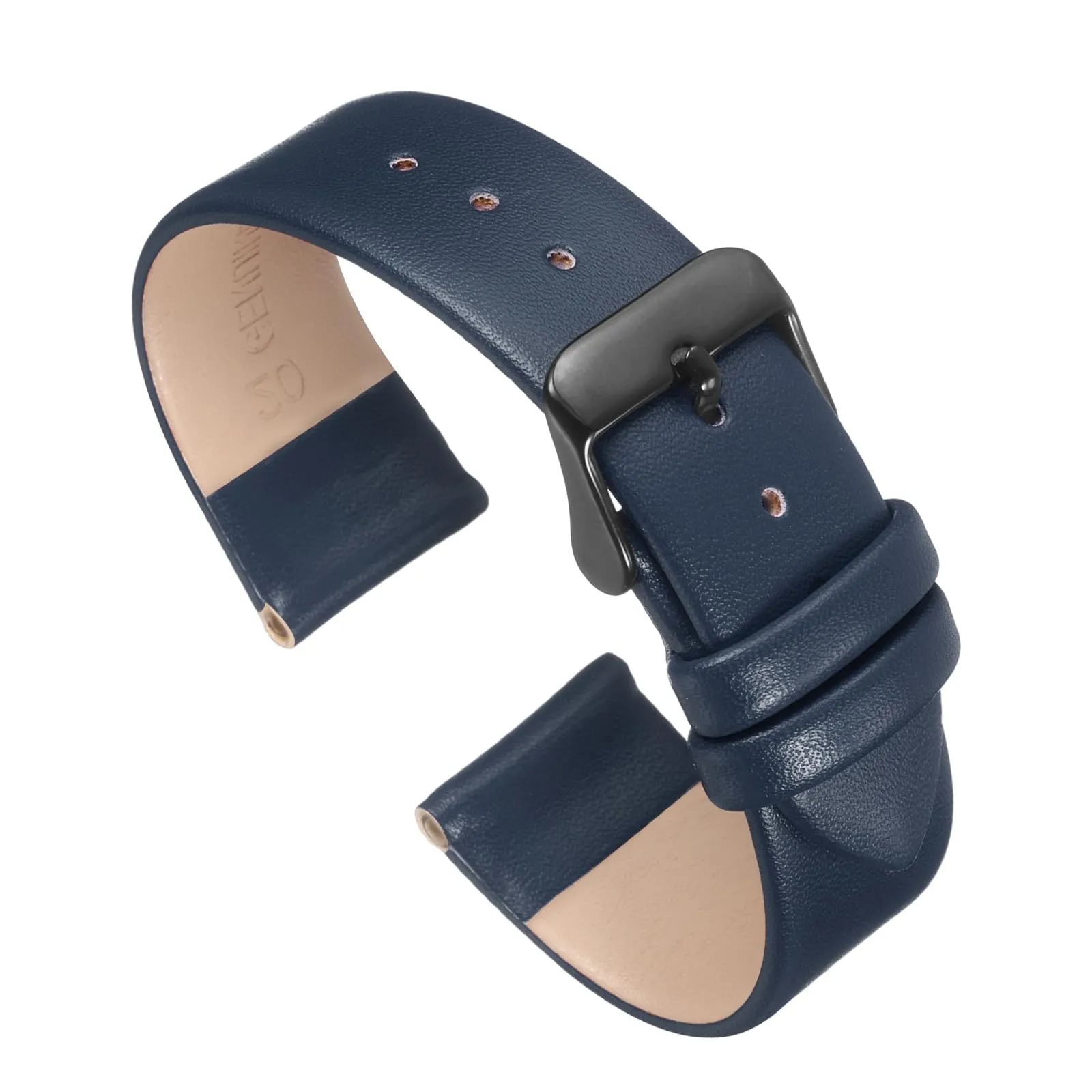 QUARKZMAN Cinturino in Pelle Blu Scuro 20mm con Fibbia Nera - immagine 1