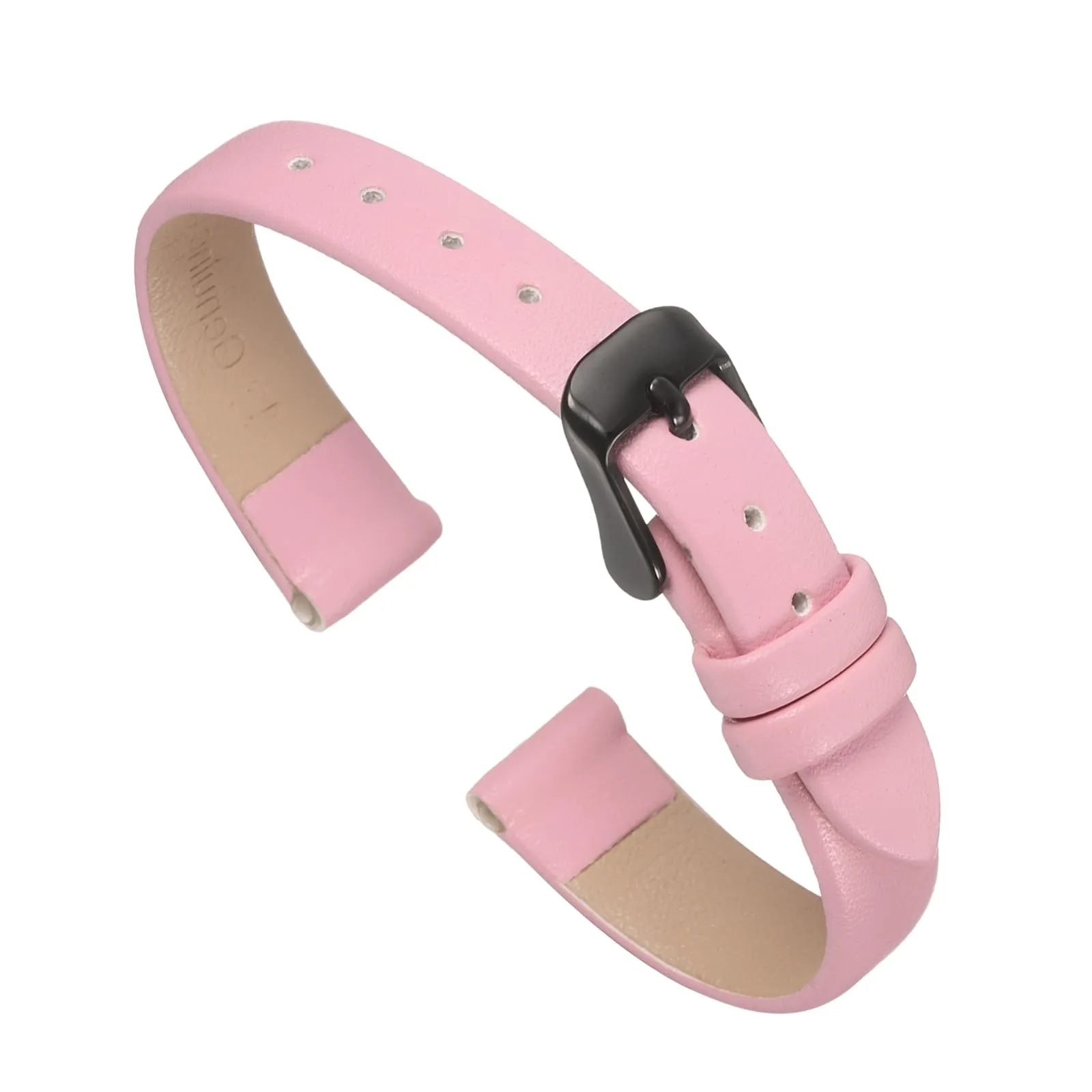 QUARKZMAN Cinturino Orologio in Vera Pelle 12mm Piatto con Fibbia, Rosa/Nero - immagine 1