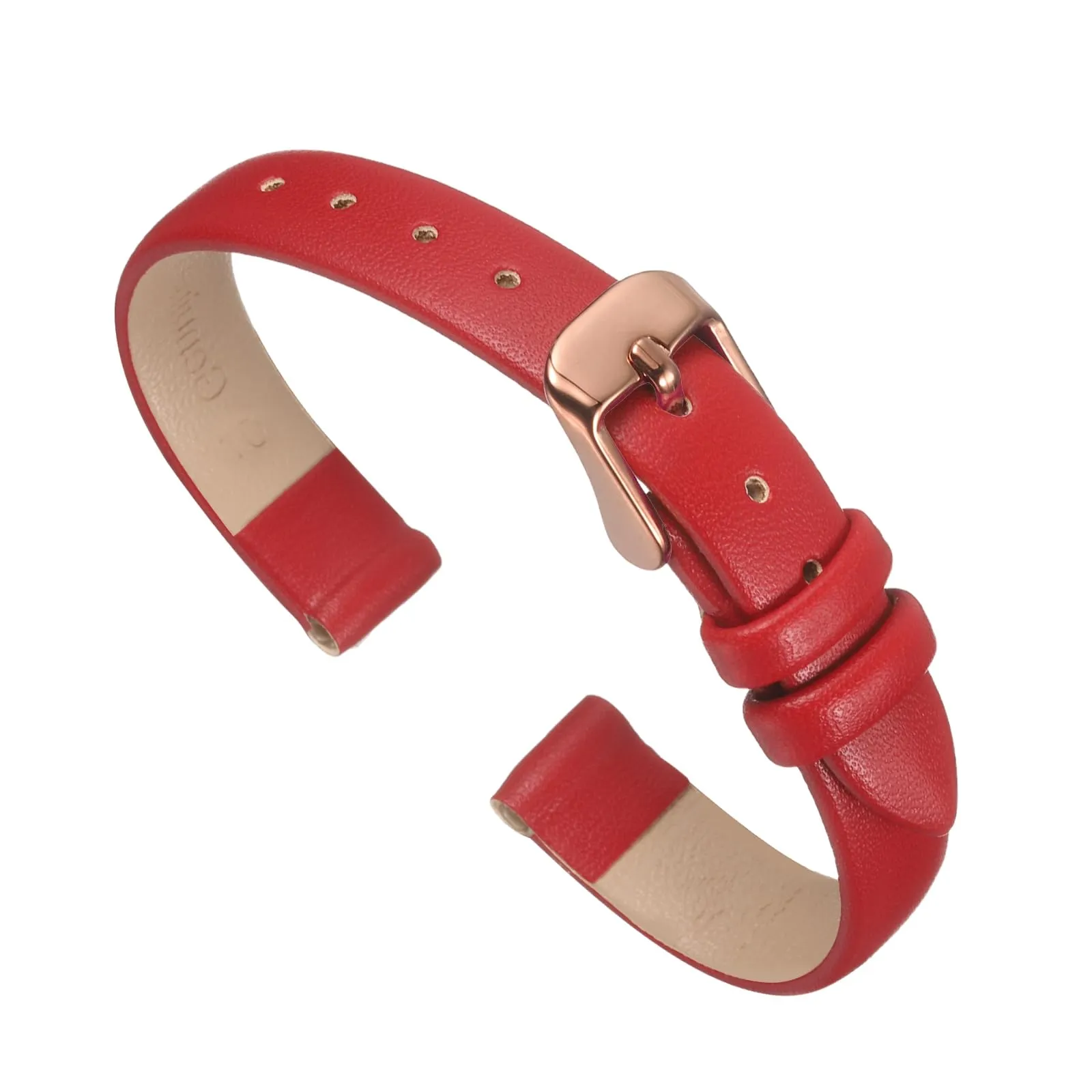 QUARKZMAN Cinturino Orologio in Vera Pelle 10mm con Fibbia Oro Rosa, Rosso - immagine 1