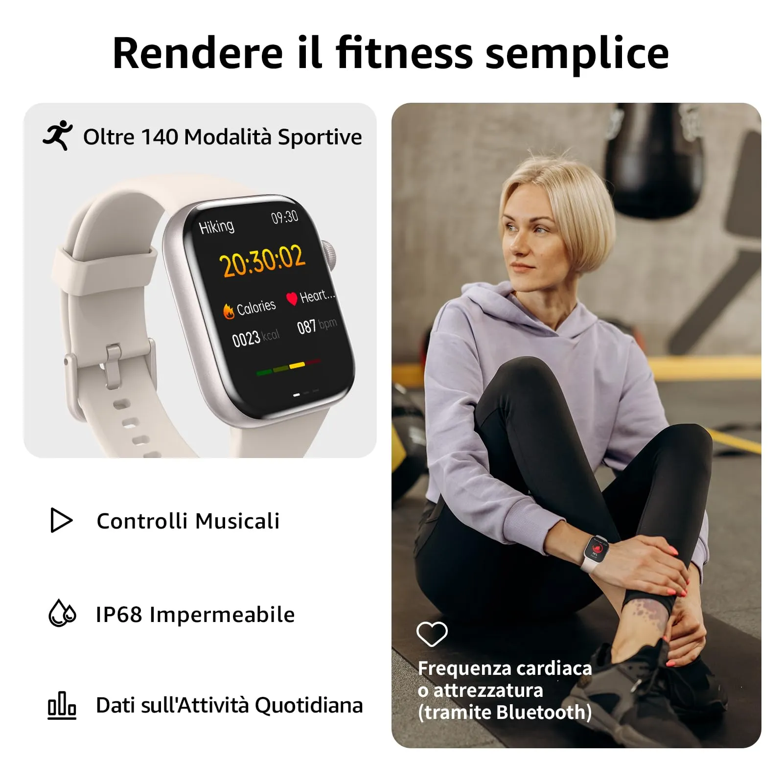 AcclaFit Smartwatch 1.85" per Uomo e Donna, Chiamate Bluetooth, 113 Modalità Sportive, Contapassi, SpO2, Monitoraggio Sonno e Cardiofrequenzimetro, Impermeabile IP68 per iOS e Android - immagine 3