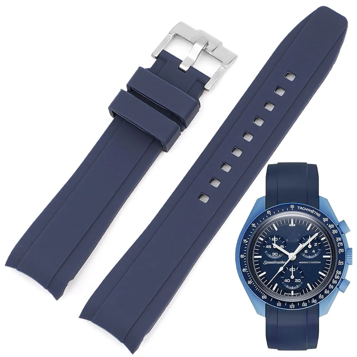 Niziruoup Cinturino Orologio in Silicone Gomma Curve 22mm Blu Marino - immagine 7