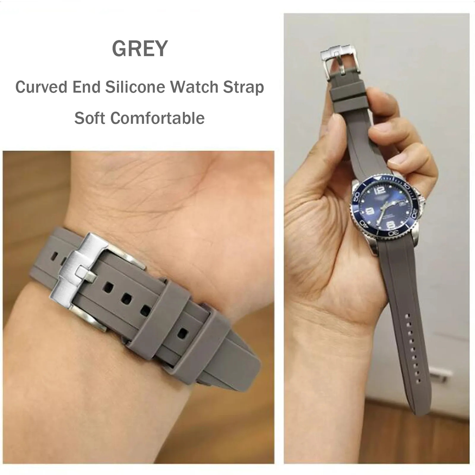 Niziruoup Cinturino Orologio in Silicone Gomma Curve 22mm Grigio - immagine 6