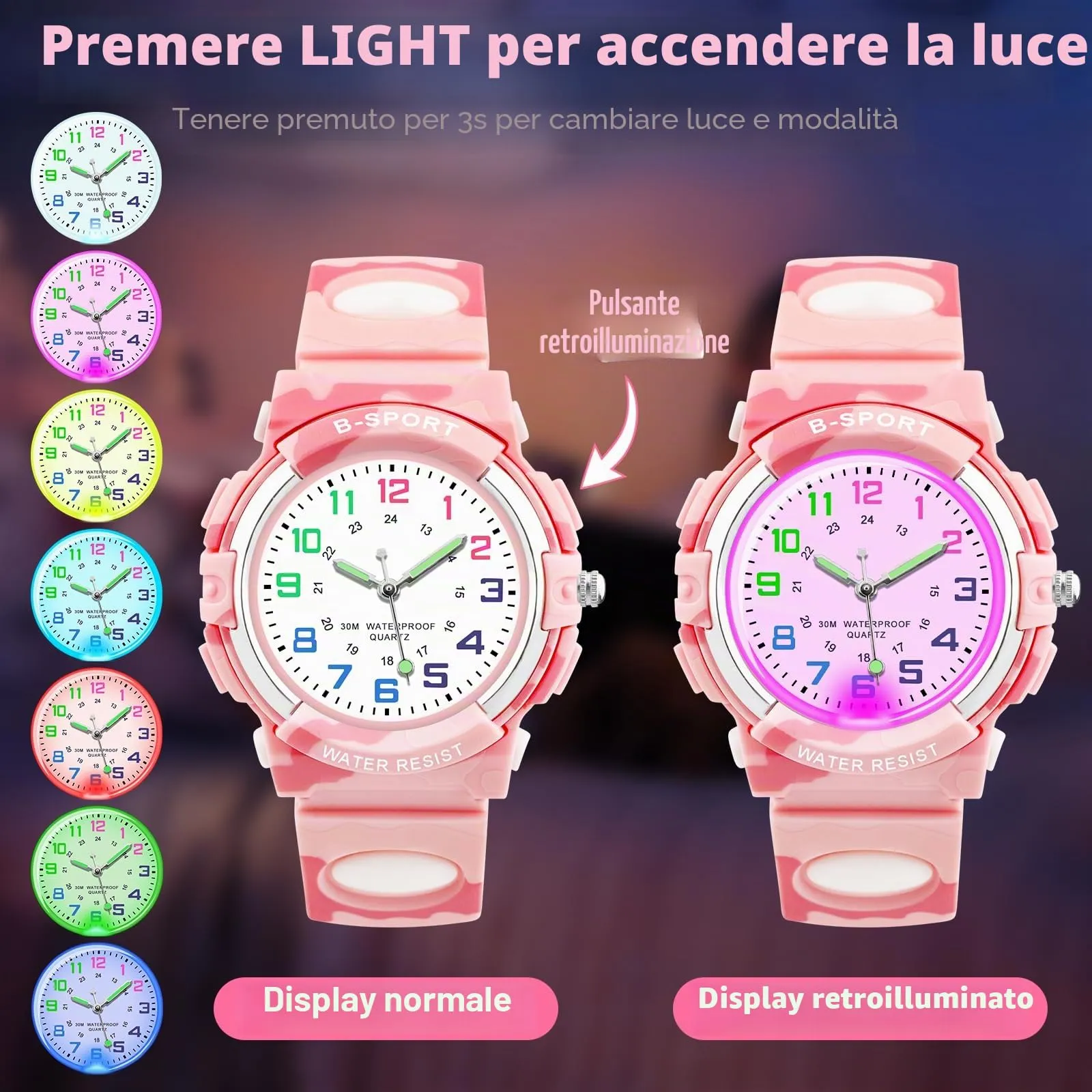 DTKID Orologio Bambini Analogico, Luci 7 Colori, Impermeabile 3 ATM - immagine 2