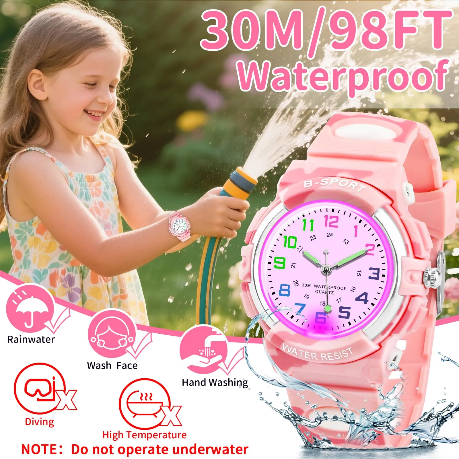 DTKID Orologio Bambini Analogico, Luci 7 Colori, Impermeabile 3 ATM - immagine 3