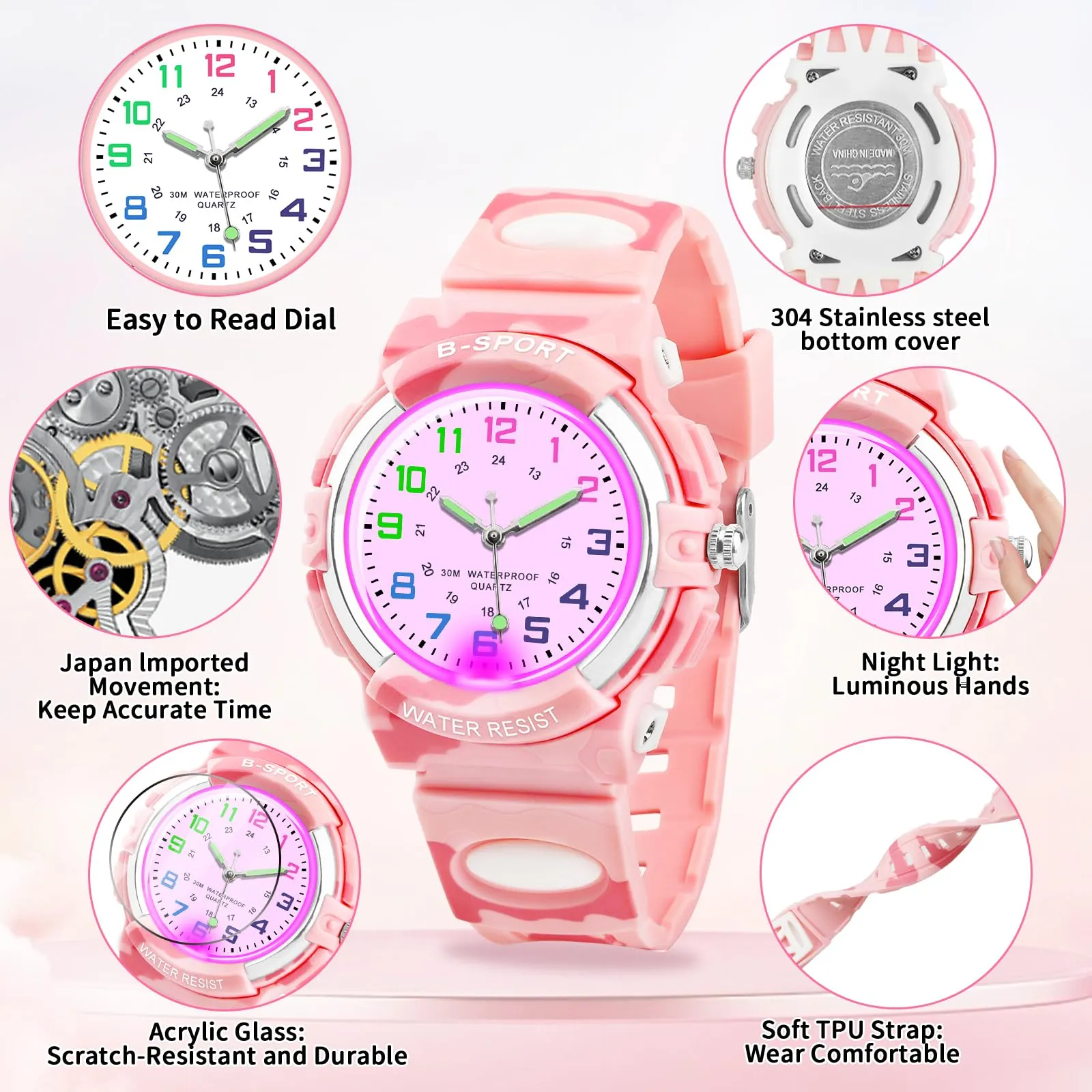 DTKID Orologio Bambini Analogico, Luci 7 Colori, Impermeabile 3 ATM - immagine 4