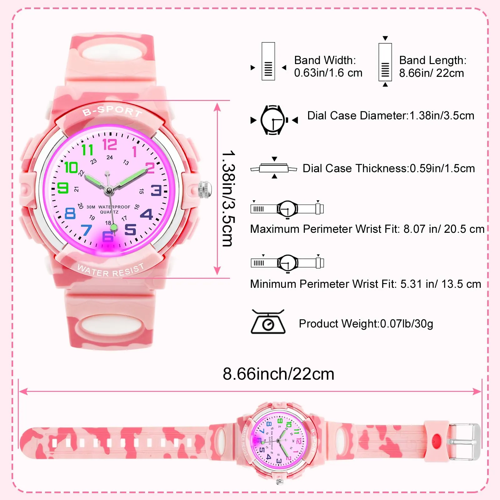 DTKID Orologio Bambini Analogico, Luci 7 Colori, Impermeabile 3 ATM - immagine 5