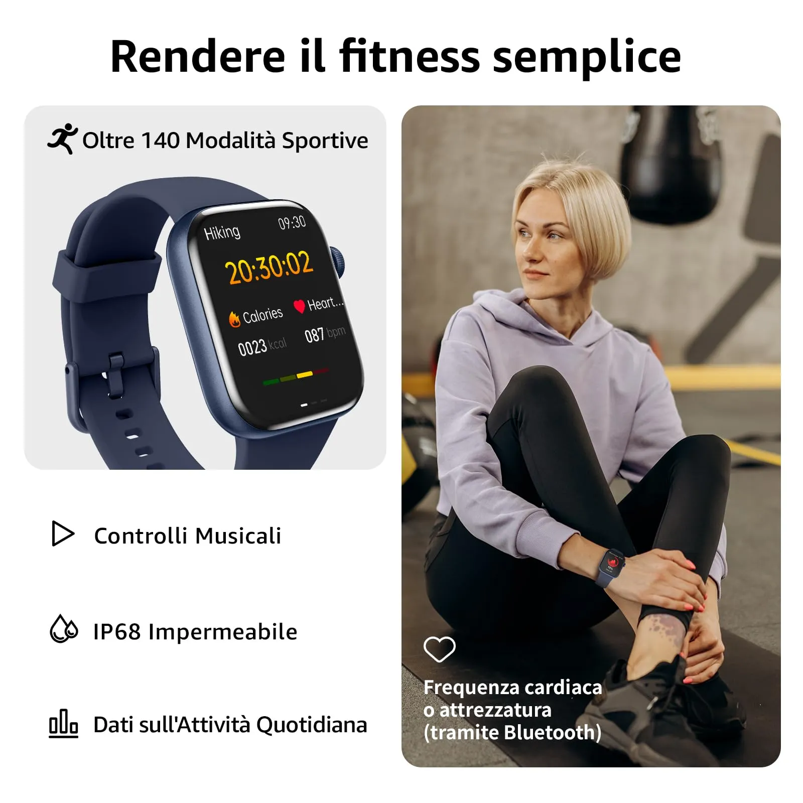 AcclaFit Smartwatch 1.85" per Uomo e Donna, Chiamate Bluetooth, 113 Modalità Sportive, Monitoraggio Cardio, SpO2, Sonno, IP68 per iOS e Android - immagine 3