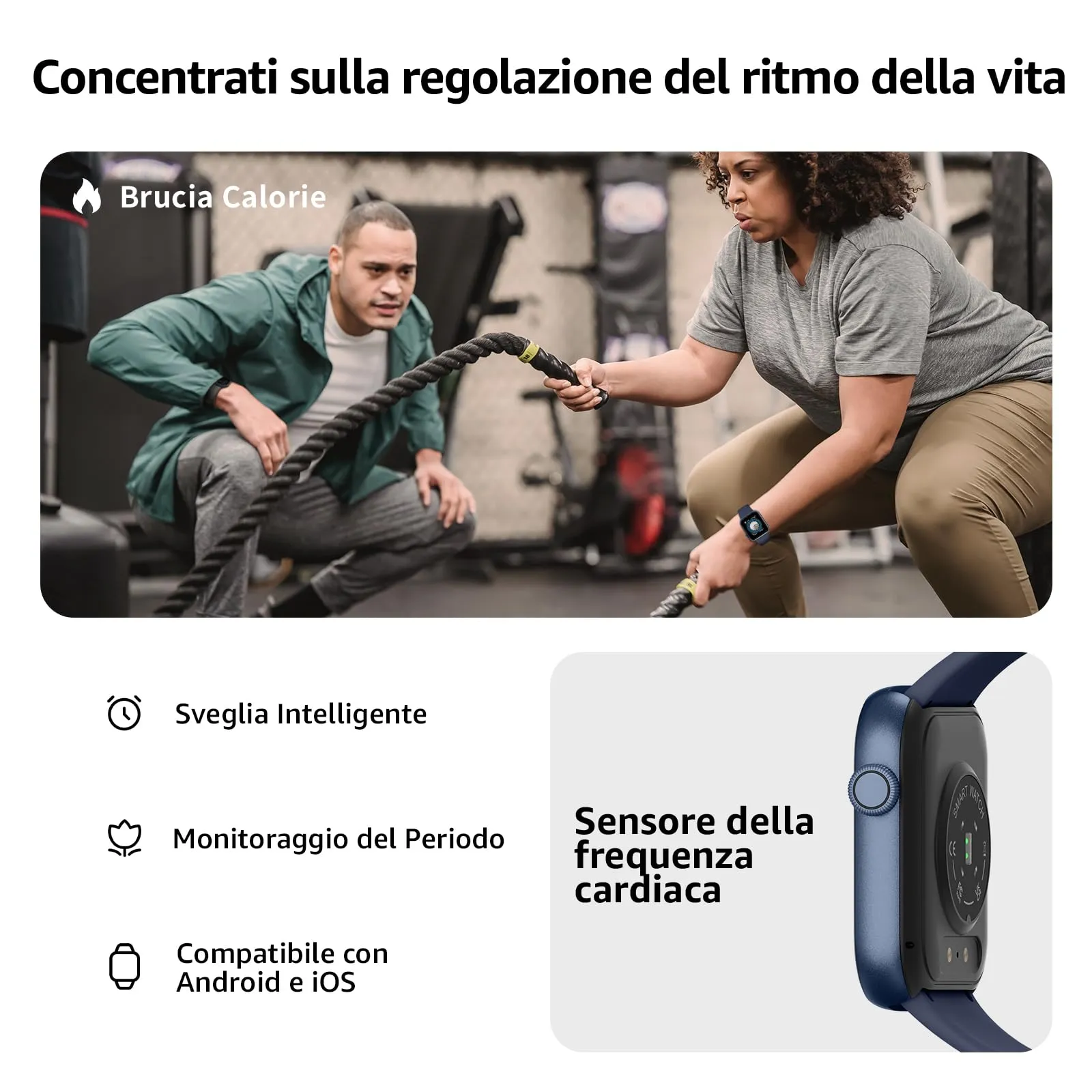 AcclaFit Smartwatch 1.85" per Uomo e Donna, Chiamate Bluetooth, 113 Modalità Sportive, Monitoraggio Cardio, SpO2, Sonno, IP68 per iOS e Android - immagine 5