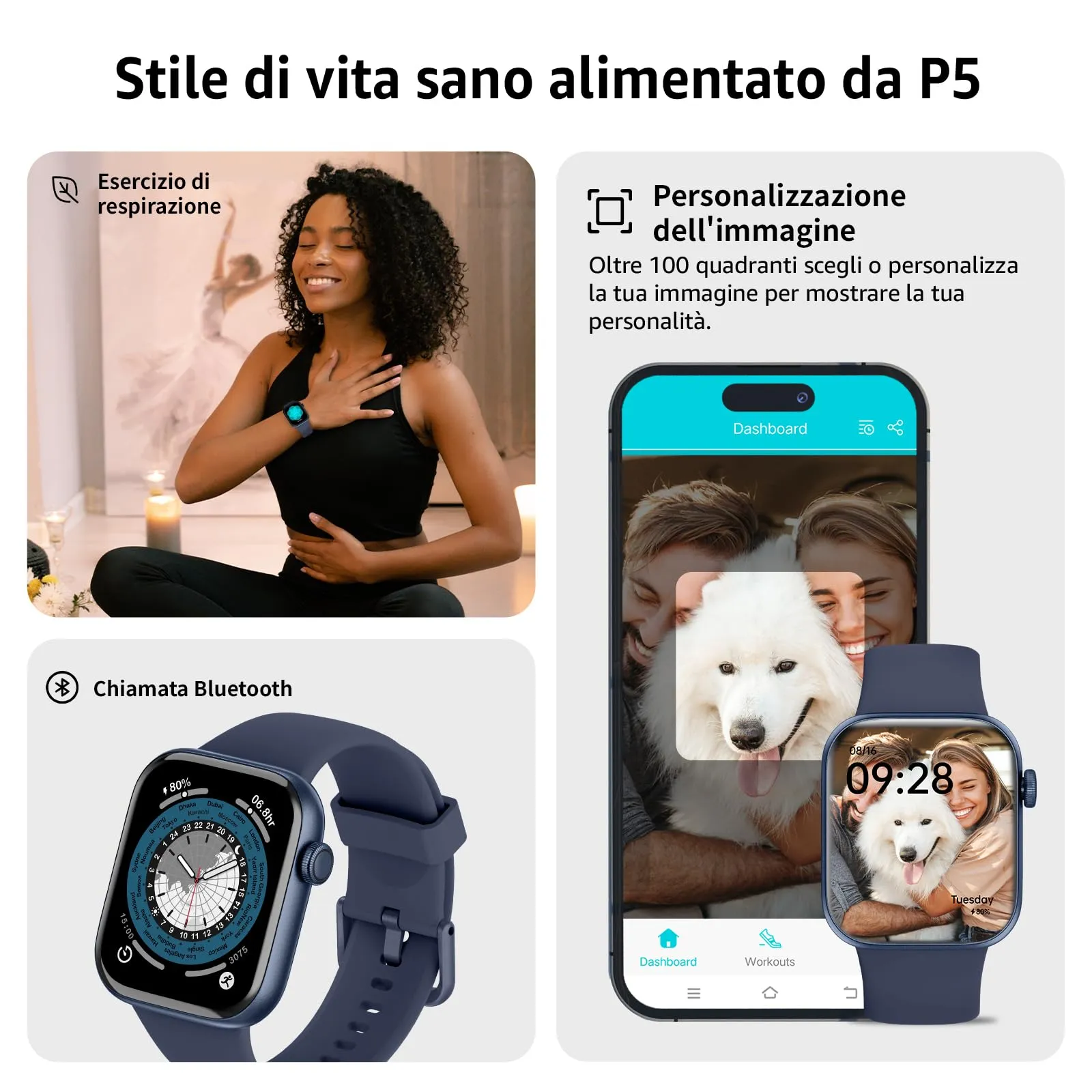 AcclaFit Smartwatch 1.85" per Uomo e Donna, Chiamate Bluetooth, 113 Modalità Sportive, Monitoraggio Cardio, SpO2, Sonno, IP68 per iOS e Android - immagine 6