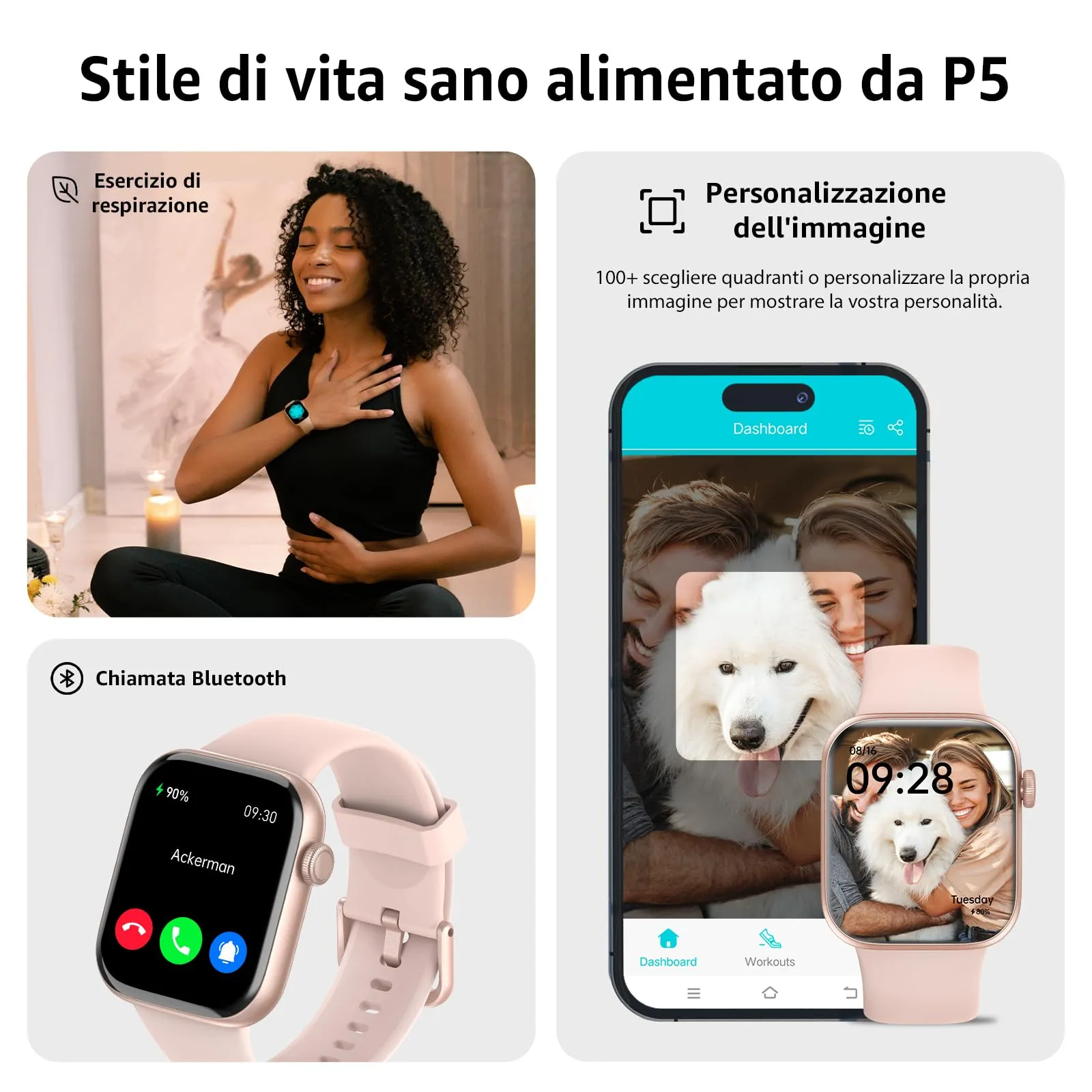 AcclaFit Smartwatch 1.85" per Uomo e Donna, Chiamate Bluetooth, 113 Modalità Sportive, Contapassi, SpO2, Monitoraggio Sonno e Frequenza Cardiaca, IP68 per iOS e Android - immagine 6