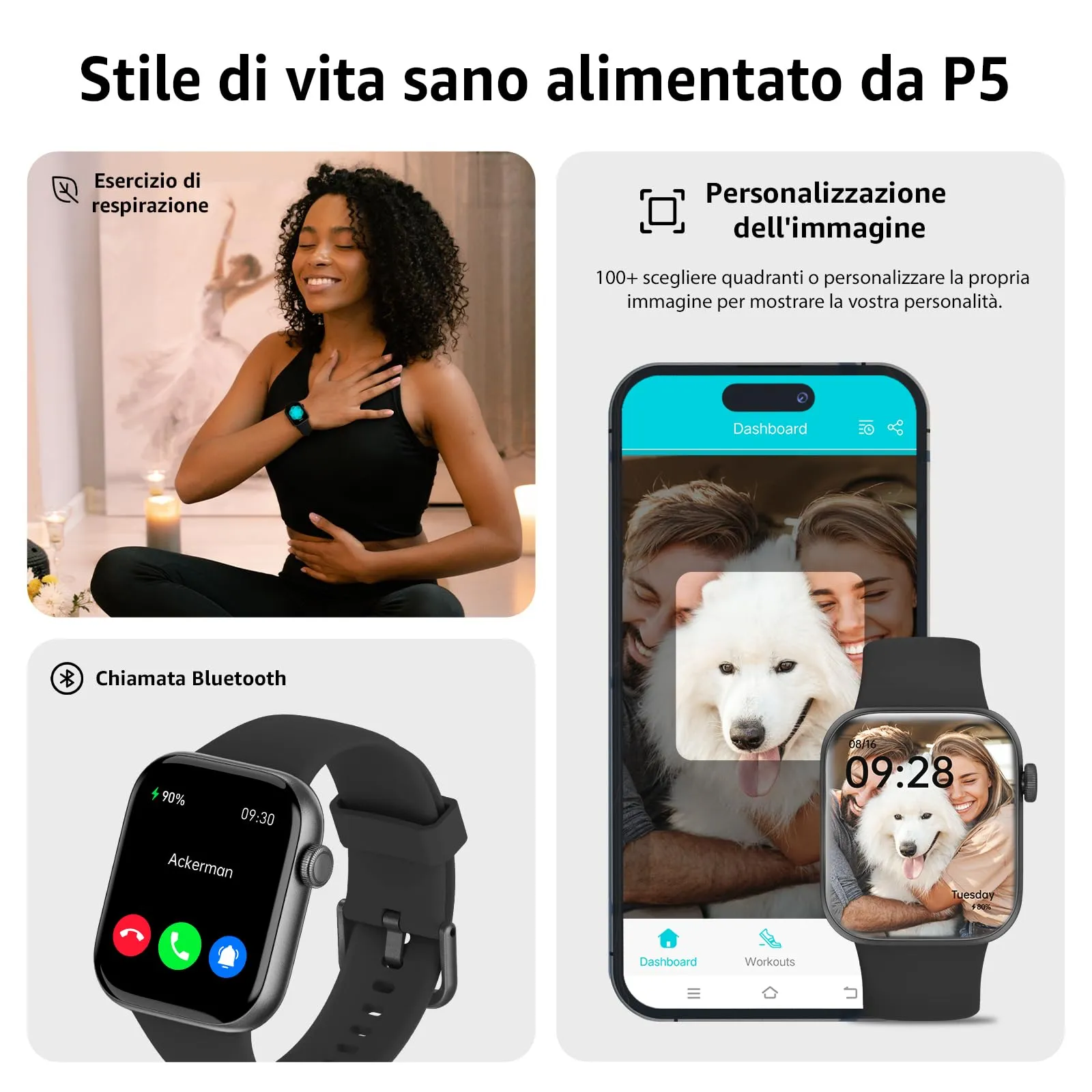 AcclaFit Smartwatch 1.85" per Uomo e Donna, Chiamate Bluetooth, 113 Modalità Sportive, Monitoraggio SpO2, Sonno e Cardiofrequenzimetro, Impermeabile IP68 per iOS e Android - immagine 6