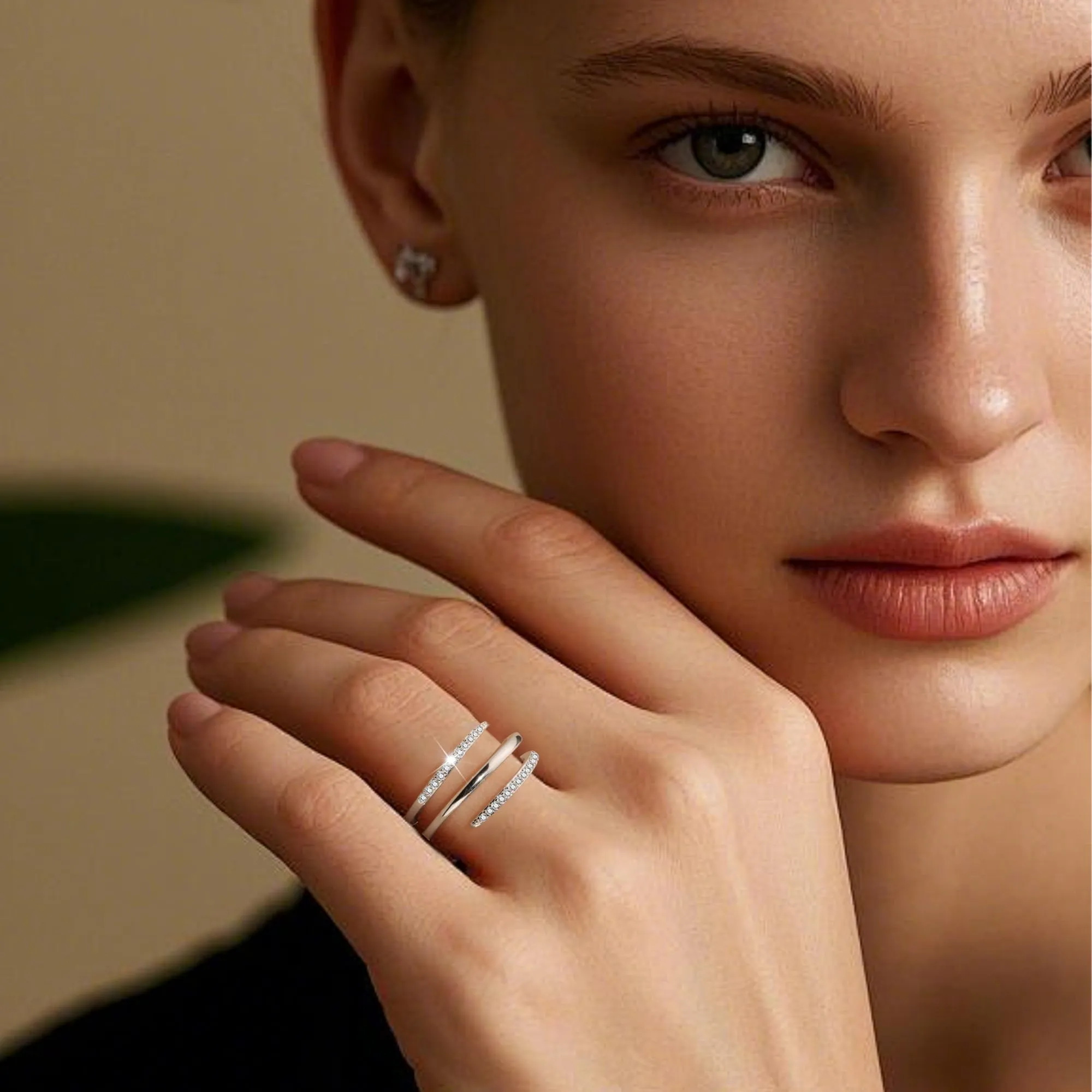 ALEXCRAFT Anello in Argento Aperto con Zirconi Regolabile a Spirale per Donna - immagine 2